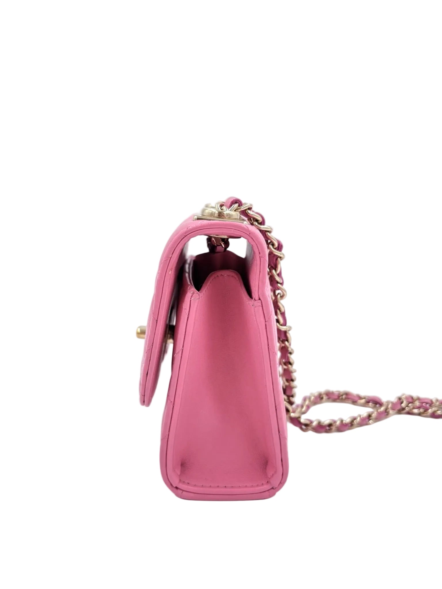 Pre-owned Chanel Pink Lambskin Mini Trendy CC Clutch with Chain - Authenticated