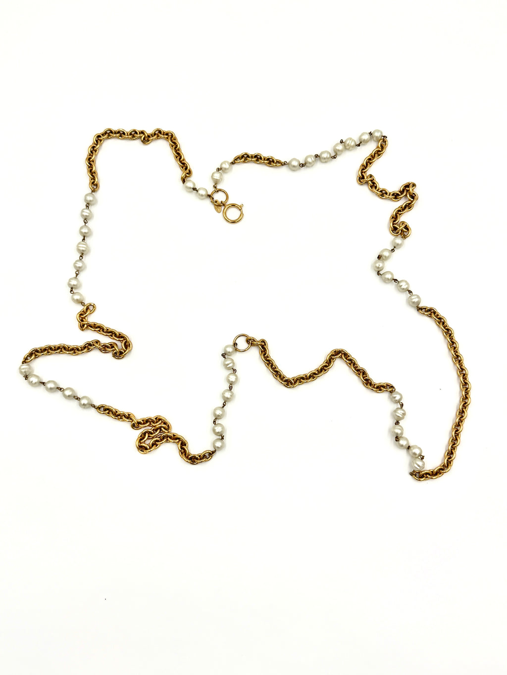 Pre-Owned Chanel Vintage Pearl and Gold Extra Long Chain Necklace - Authenticated