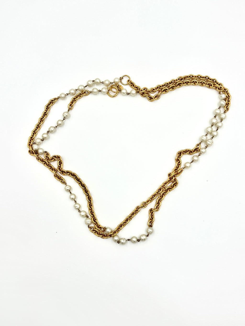 Pre-Owned Chanel Vintage Pearl and Gold Extra Long Chain Necklace - Authenticated