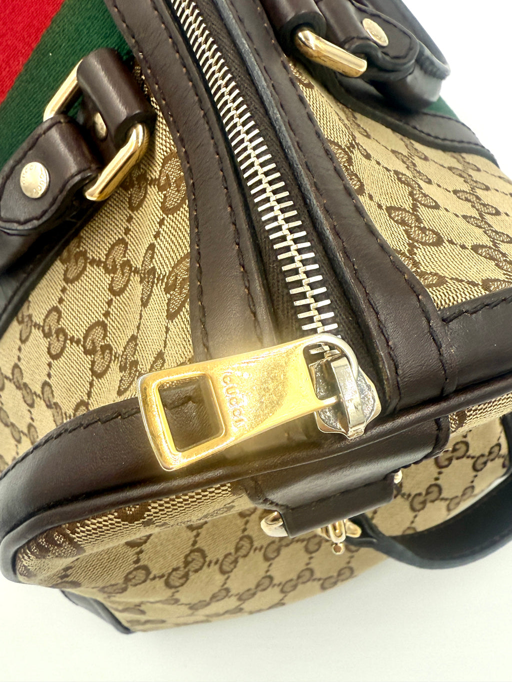 Pre-Owned Gucci Brown/Beige GG Canvas Medium Vintage Web Boston Bag - Authenticated