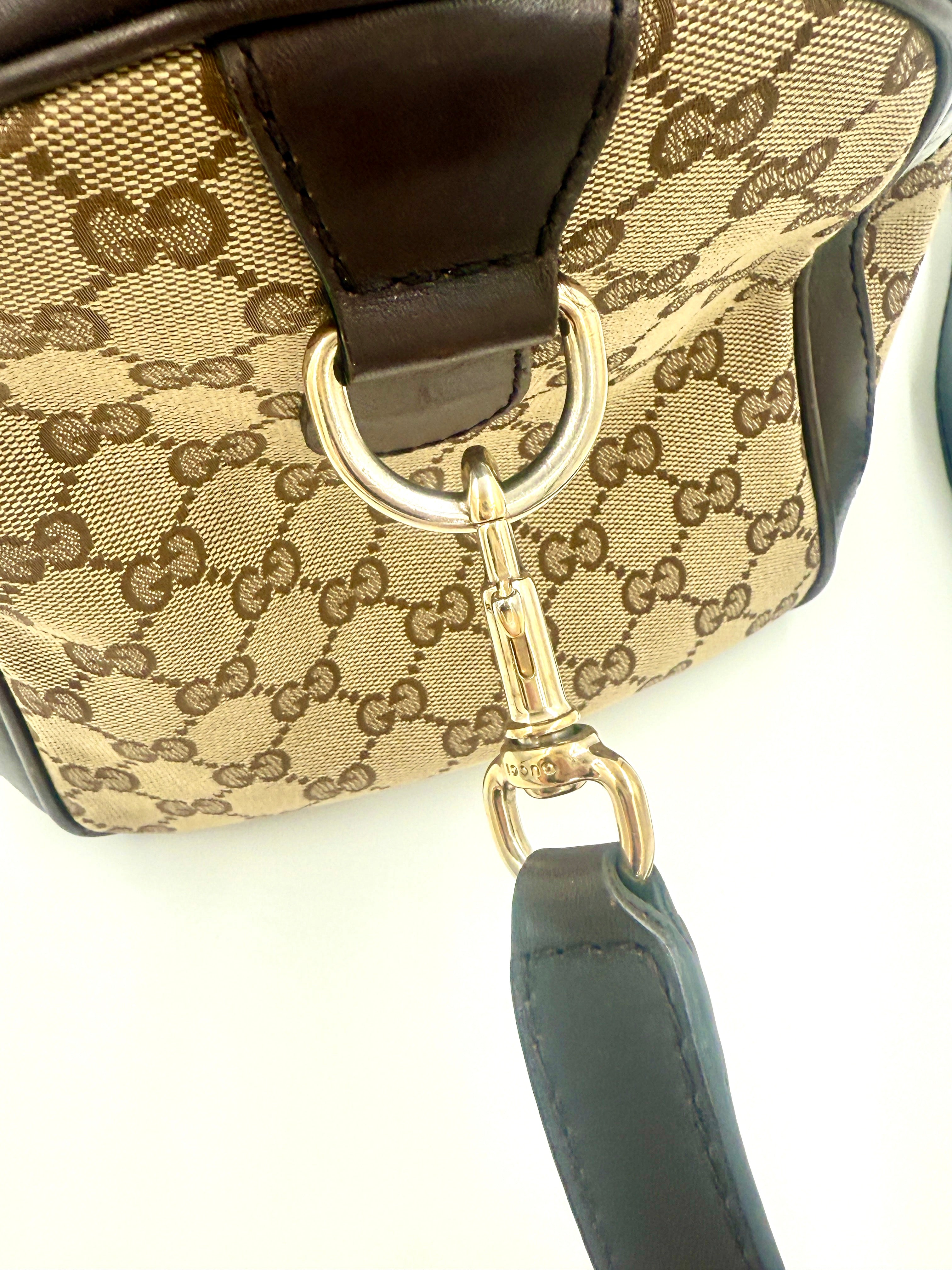 Pre-Owned Gucci Brown/Beige GG Canvas Medium Vintage Web Boston Bag - Authenticated