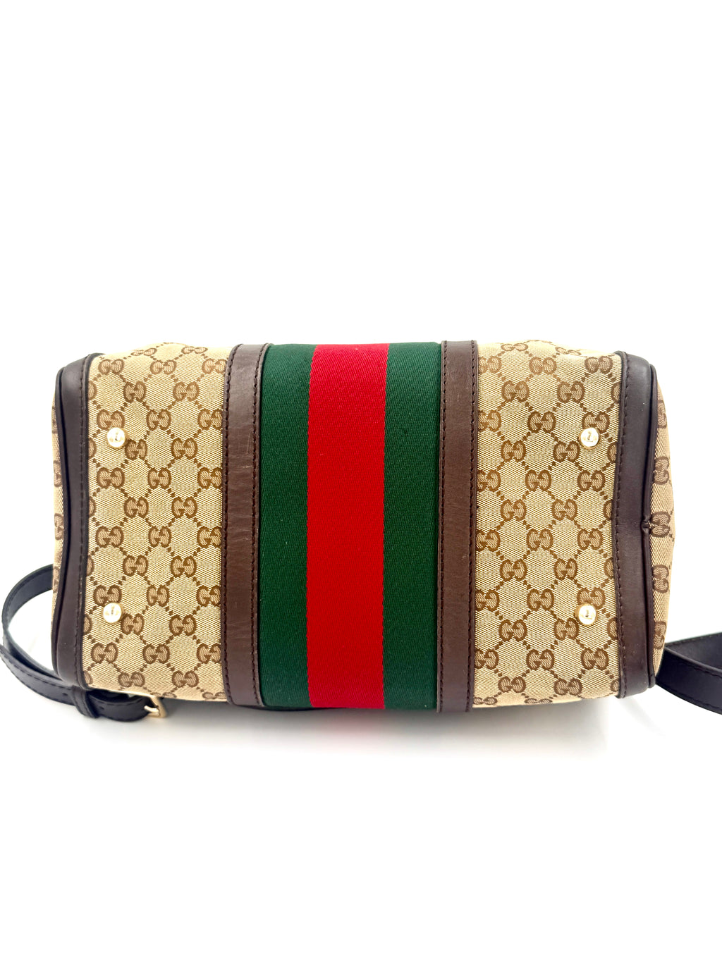 Pre-Owned Gucci Brown/Beige GG Canvas Medium Vintage Web Boston Bag - Authenticated