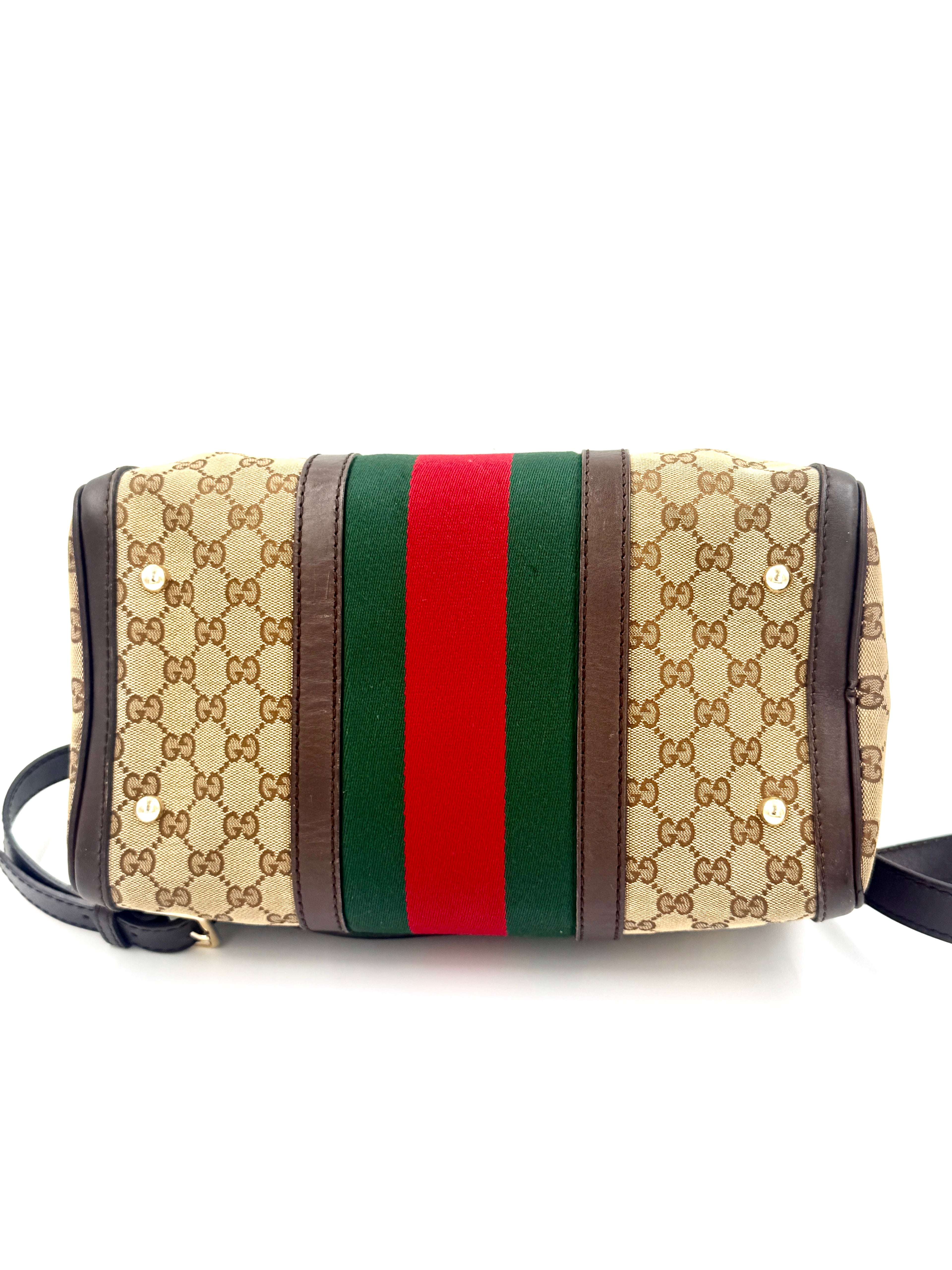 Pre-Owned Gucci Brown/Beige GG Canvas Medium Vintage Web Boston Bag - Authenticated