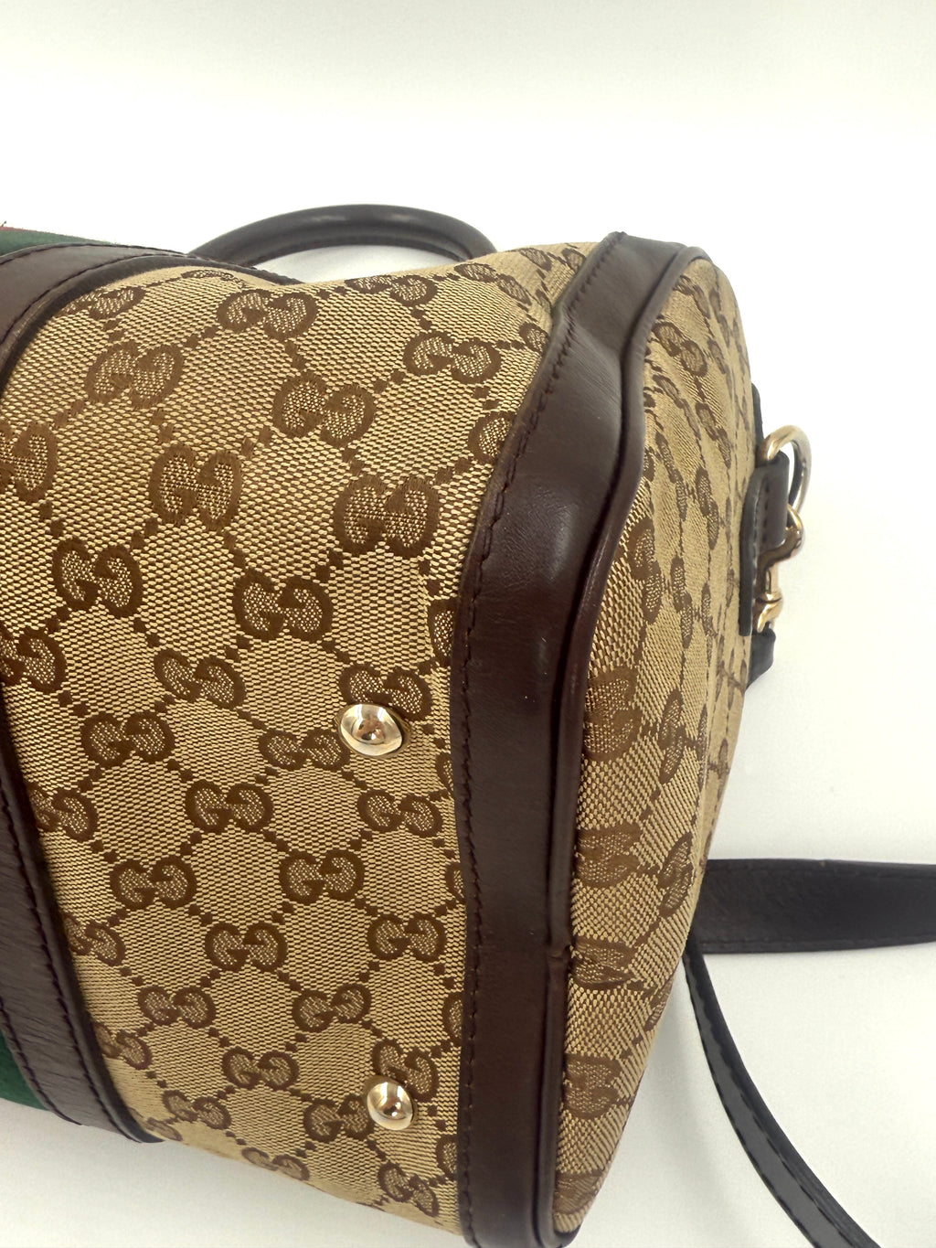 Pre-Owned Gucci Brown/Beige GG Canvas Medium Vintage Web Boston Bag - Authenticated