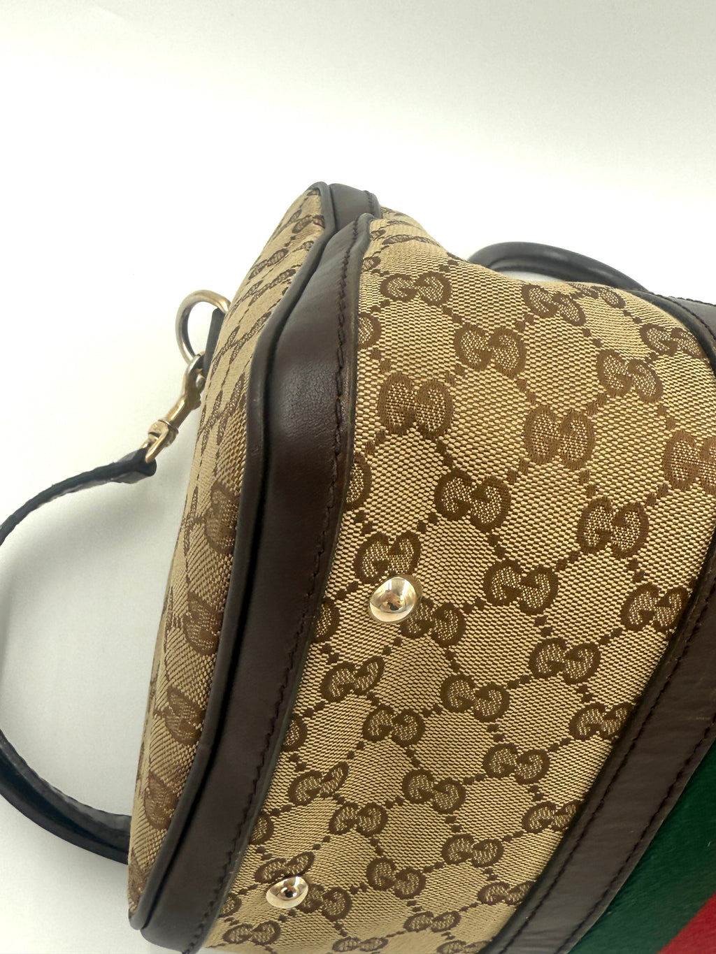Pre-Owned Gucci Brown/Beige GG Canvas Medium Vintage Web Boston Bag - Authenticated