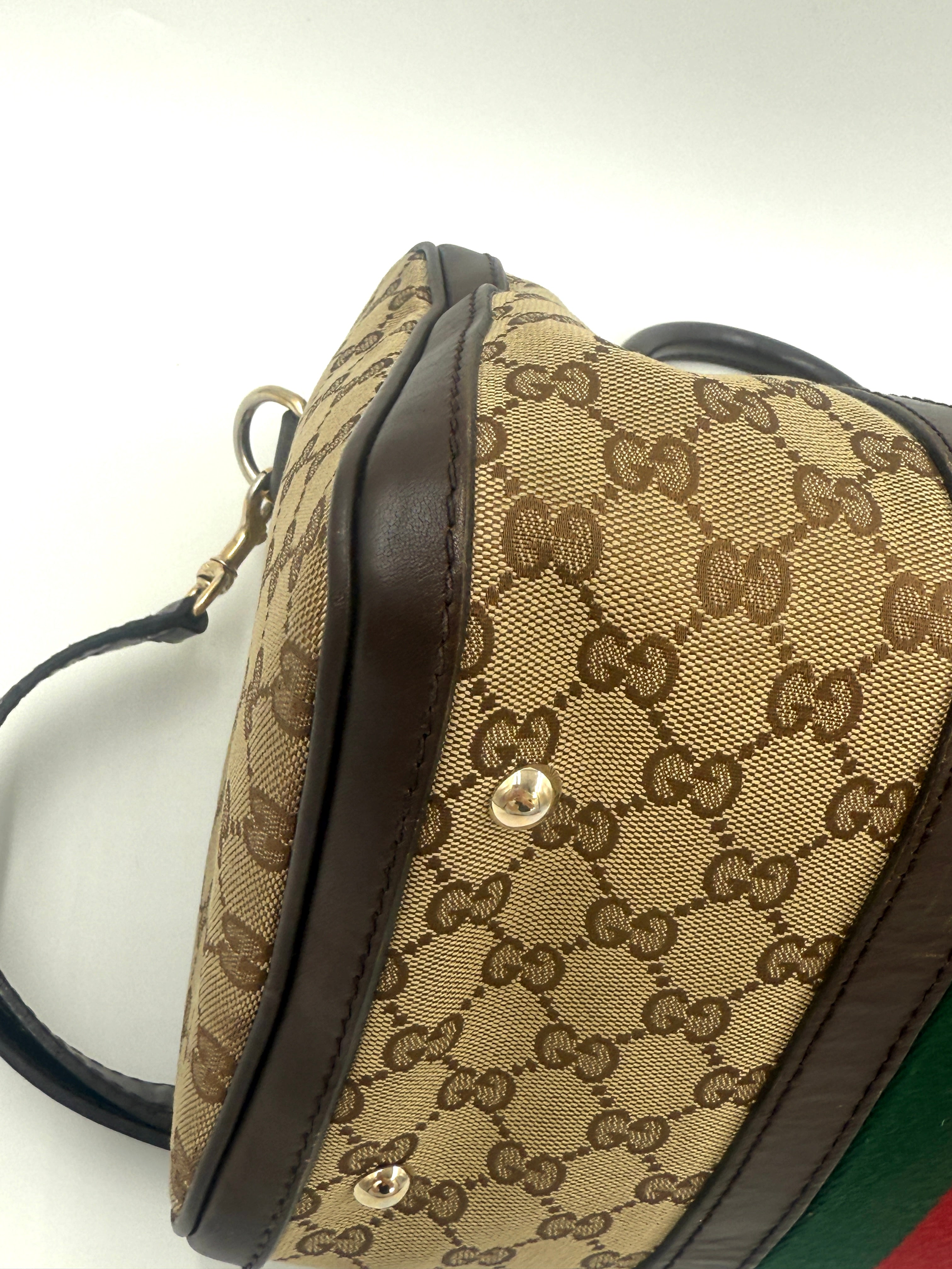 Pre-Owned Gucci Brown/Beige GG Canvas Medium Vintage Web Boston Bag - Authenticated