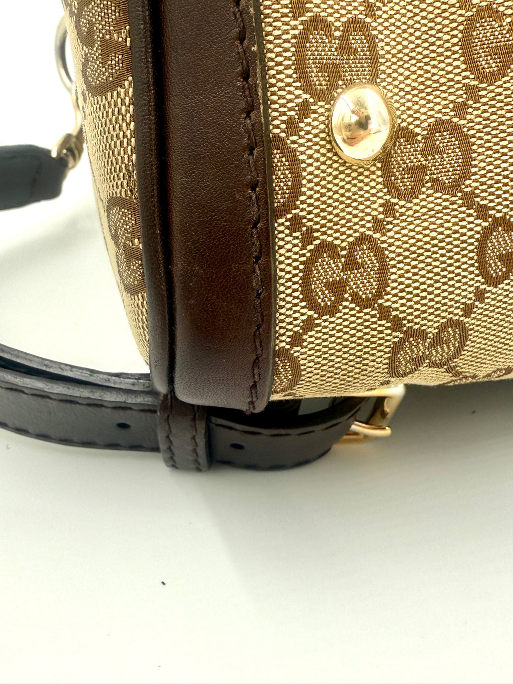 Pre-Owned Gucci Brown/Beige GG Canvas Medium Vintage Web Boston Bag - Authenticated