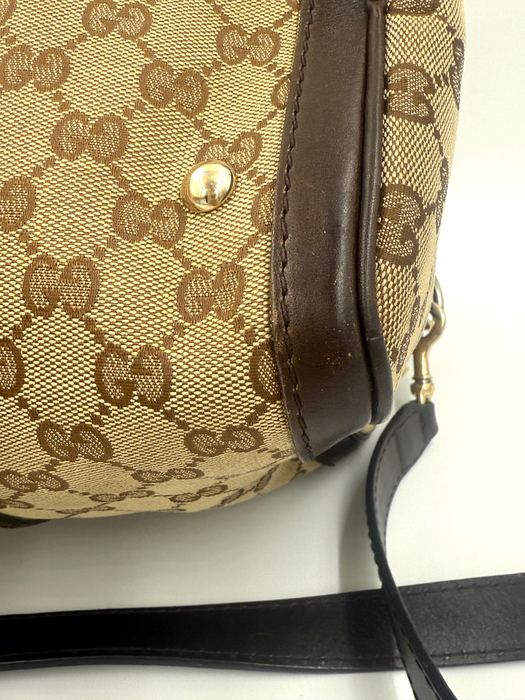 Pre-Owned Gucci Brown/Beige GG Canvas Medium Vintage Web Boston Bag - Authenticated