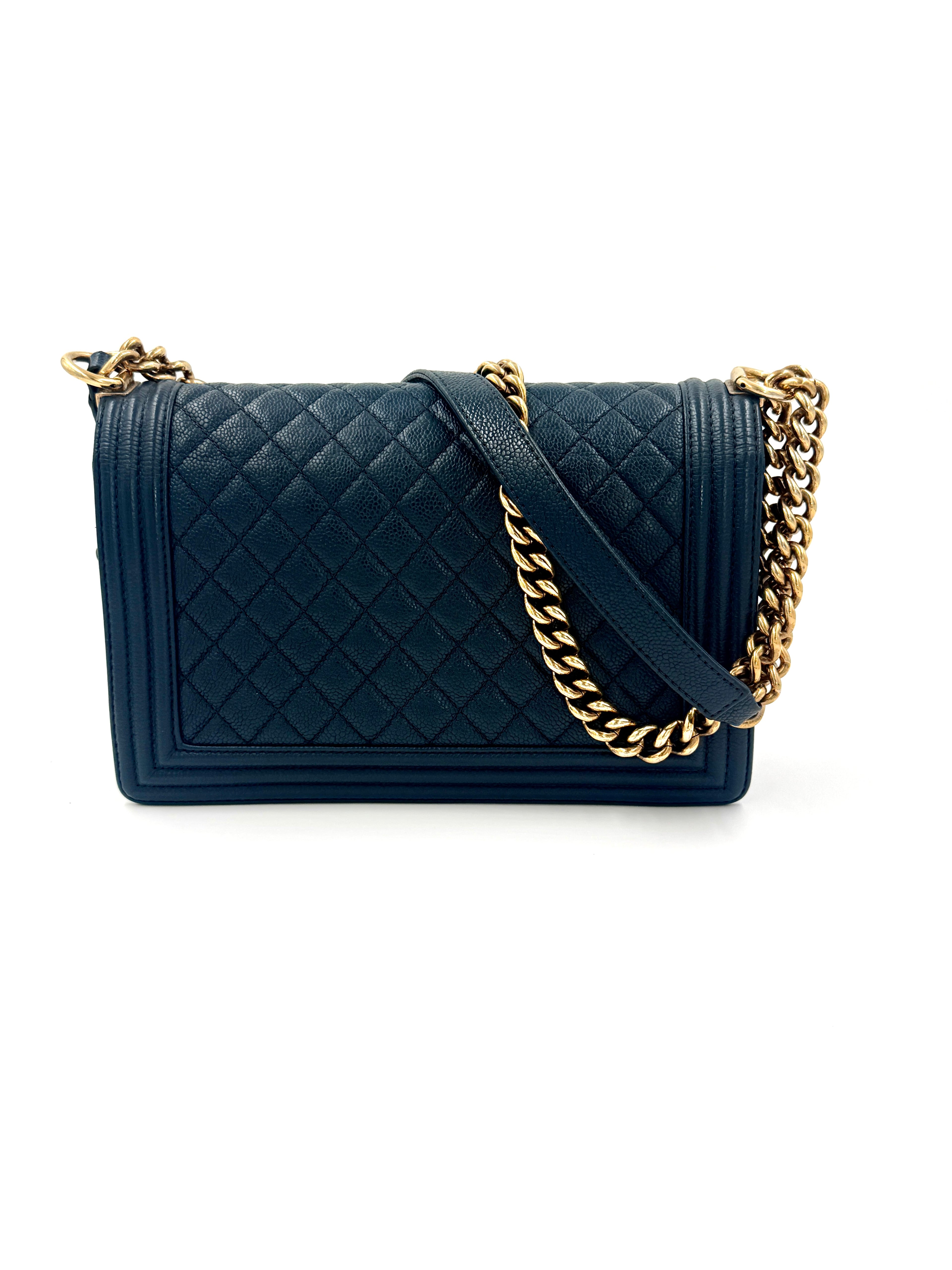 Pre-Owned Chanel Boy Bag New Medium Navy Caviar - Authenticated