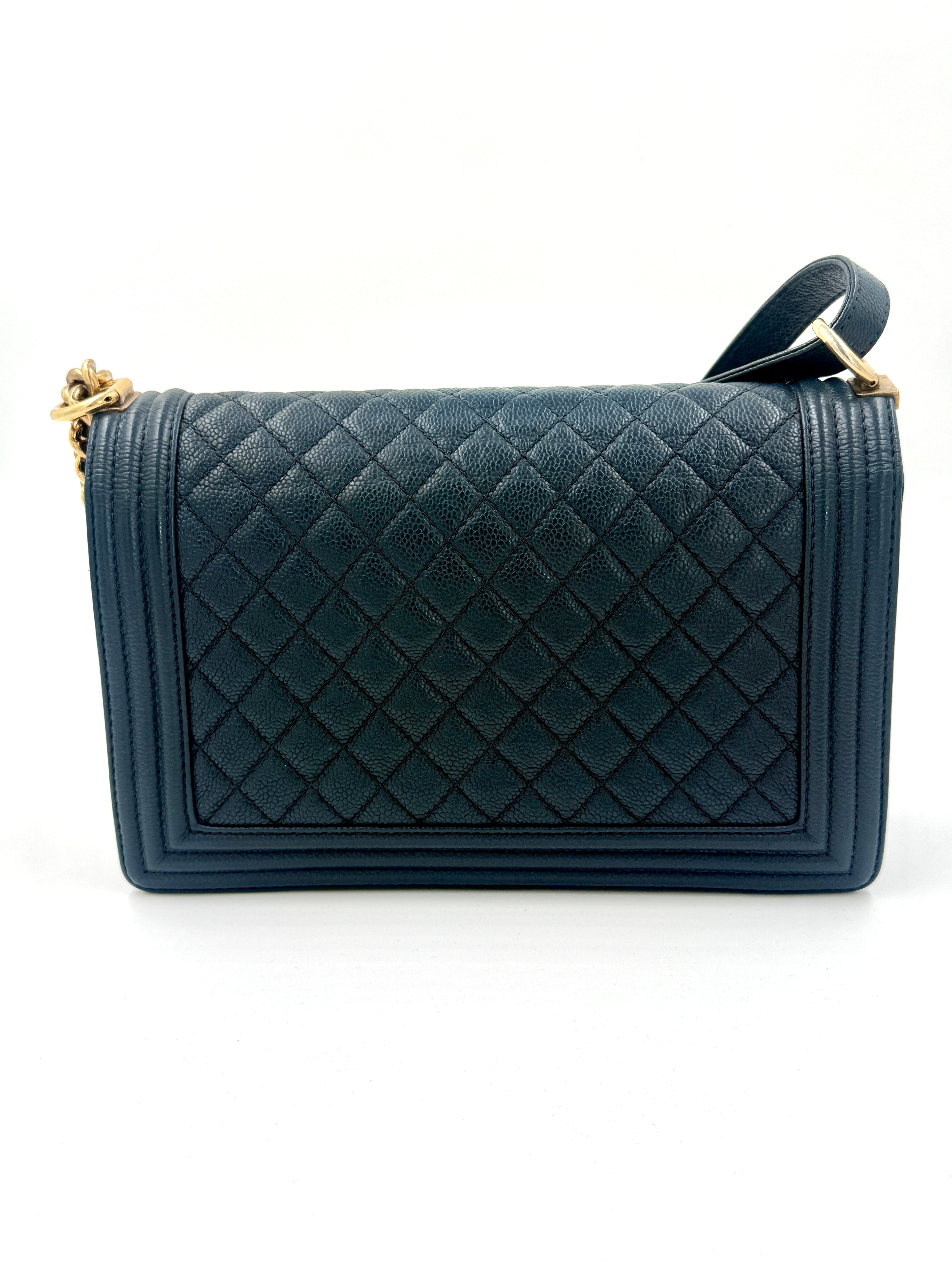 Pre-Owned Chanel Boy Bag New Medium Navy Caviar - Authenticated