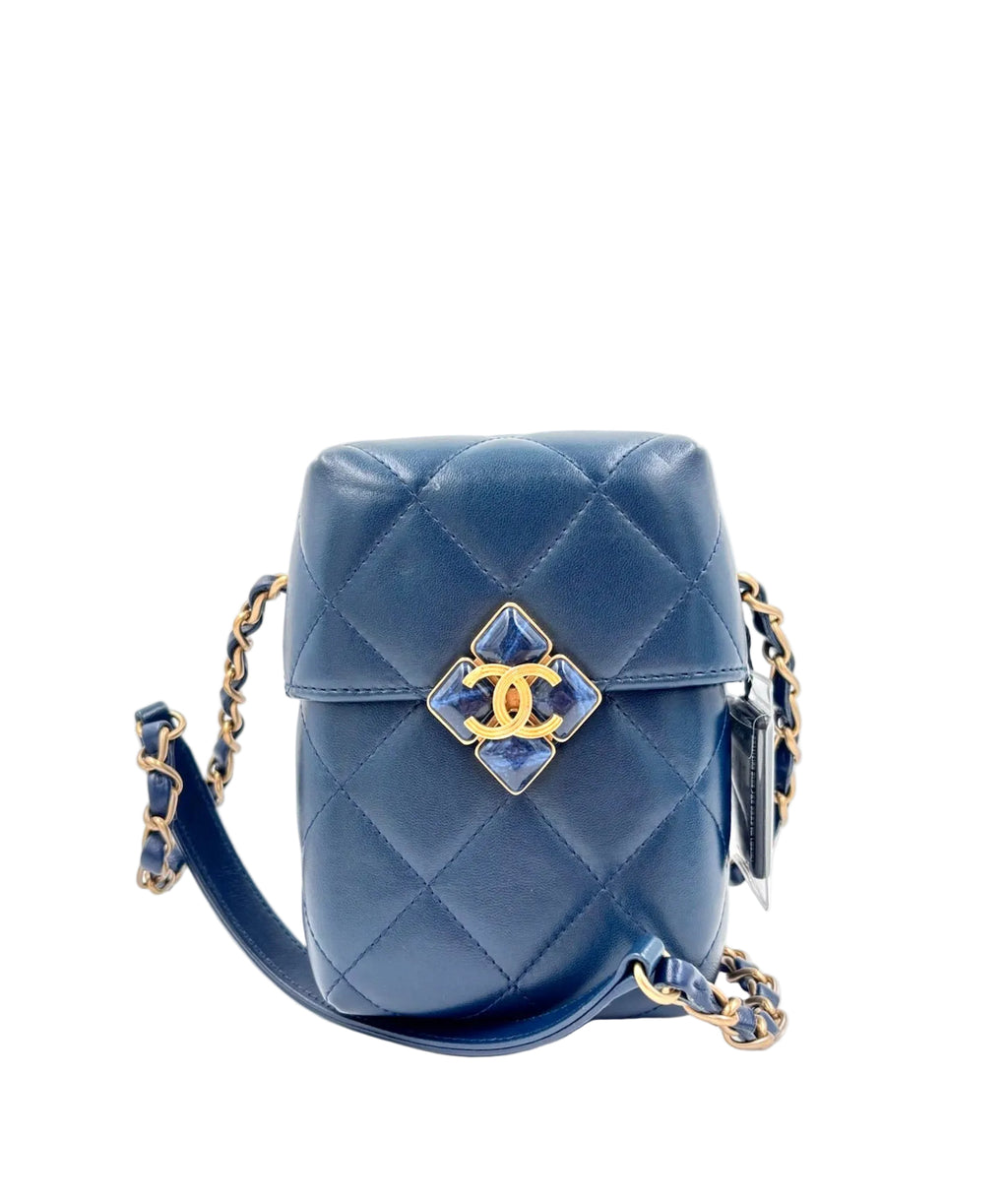 Pre-owned Chanel Diamond Lock CC Phone Holder Crossbody Bag Quilted Lambskin Mini - Authenticated