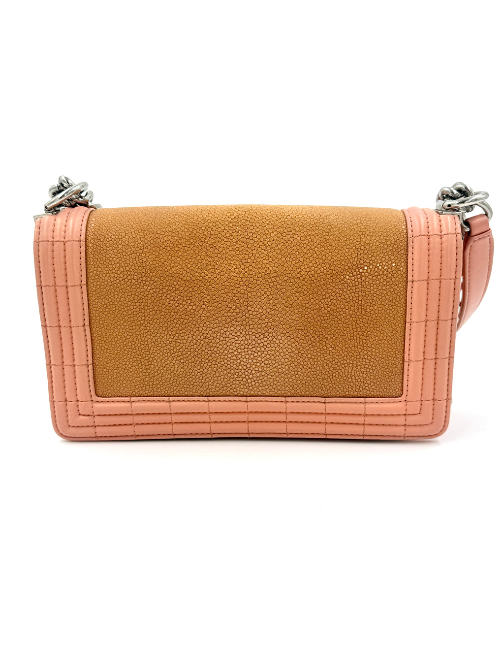 Pre-Owned Chanel Rare Pink and Nude Medium Galuchat Stingray Leather Boy Bag with Chrome Hardware - Authenticated