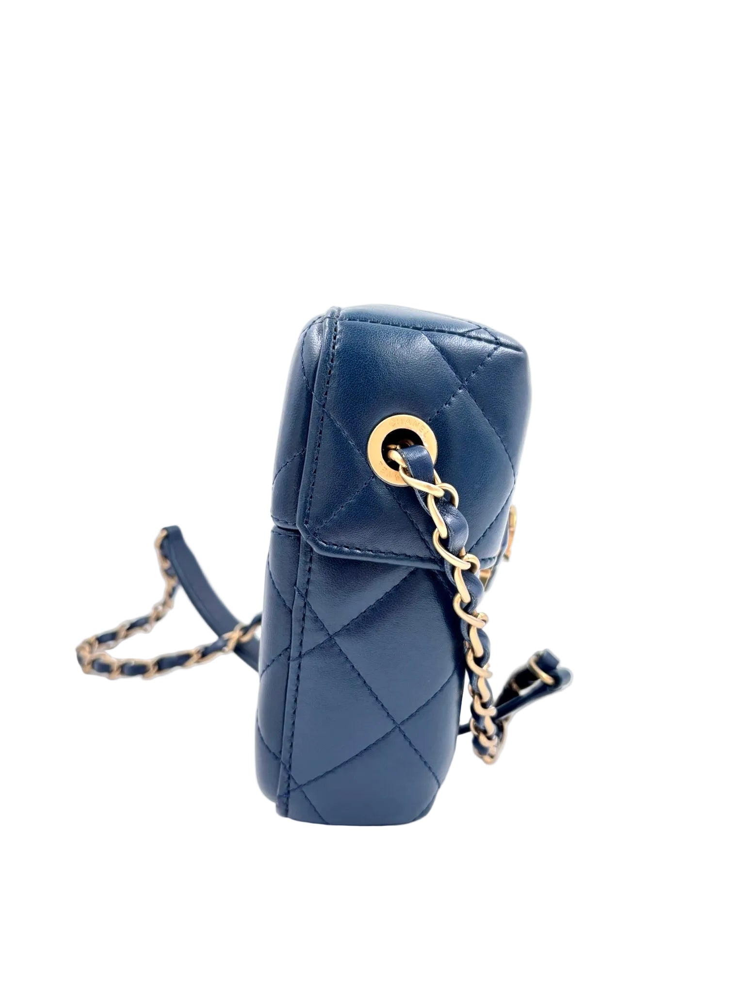 Pre-owned Chanel Diamond Lock CC Phone Holder Crossbody Bag Quilted Lambskin Mini - Authenticated