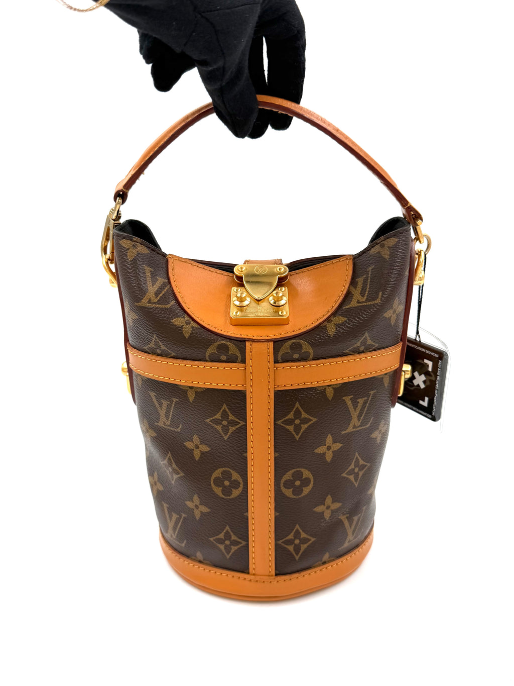 Pre-owned Louis Vuitton Coated Canvas & Calfskin Shoulder Bag Duffle Brown Monogram - Authenticated