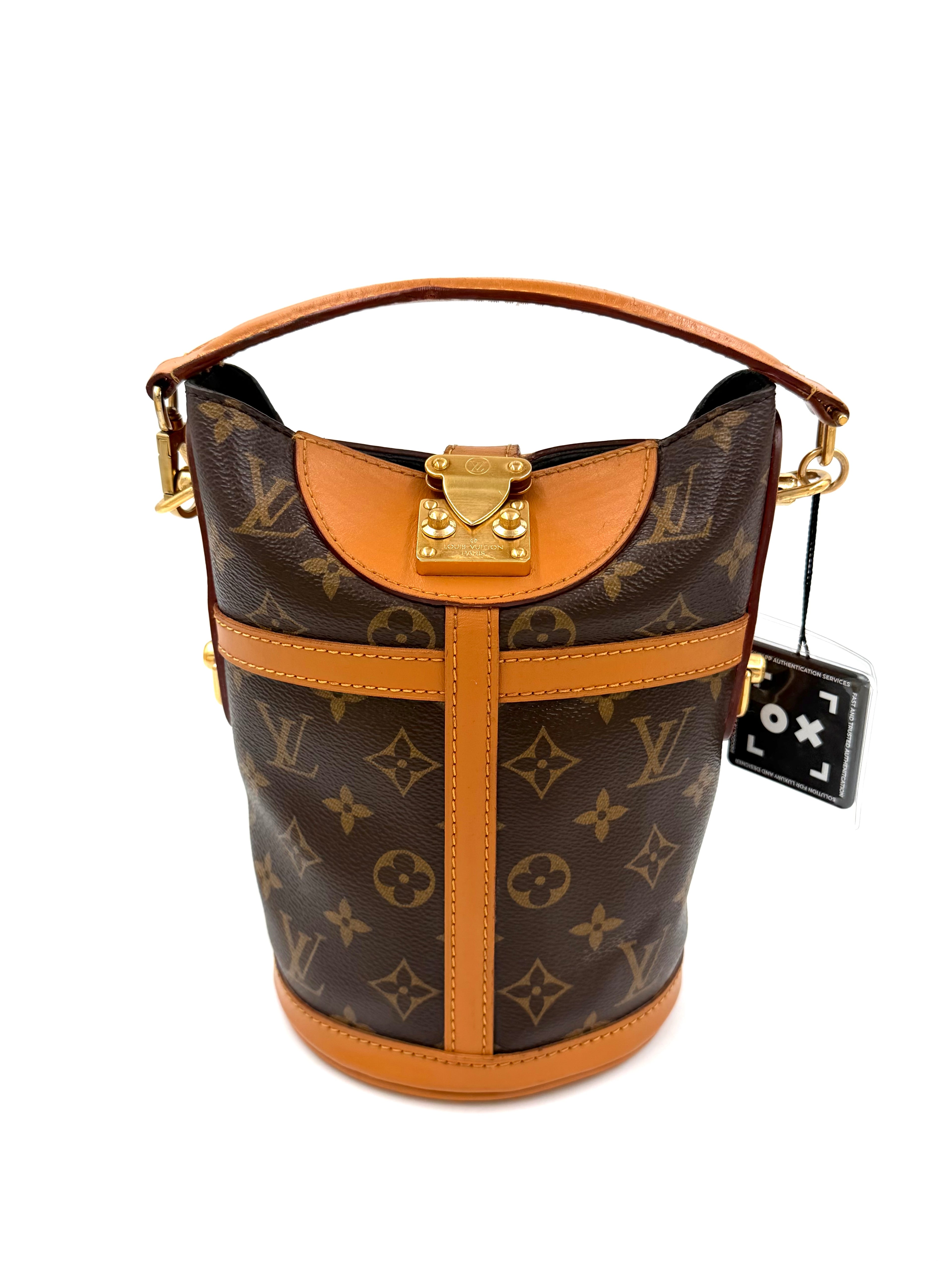 Pre-owned Louis Vuitton Coated Canvas & Calfskin Shoulder Bag Duffle Brown Monogram - Authenticated