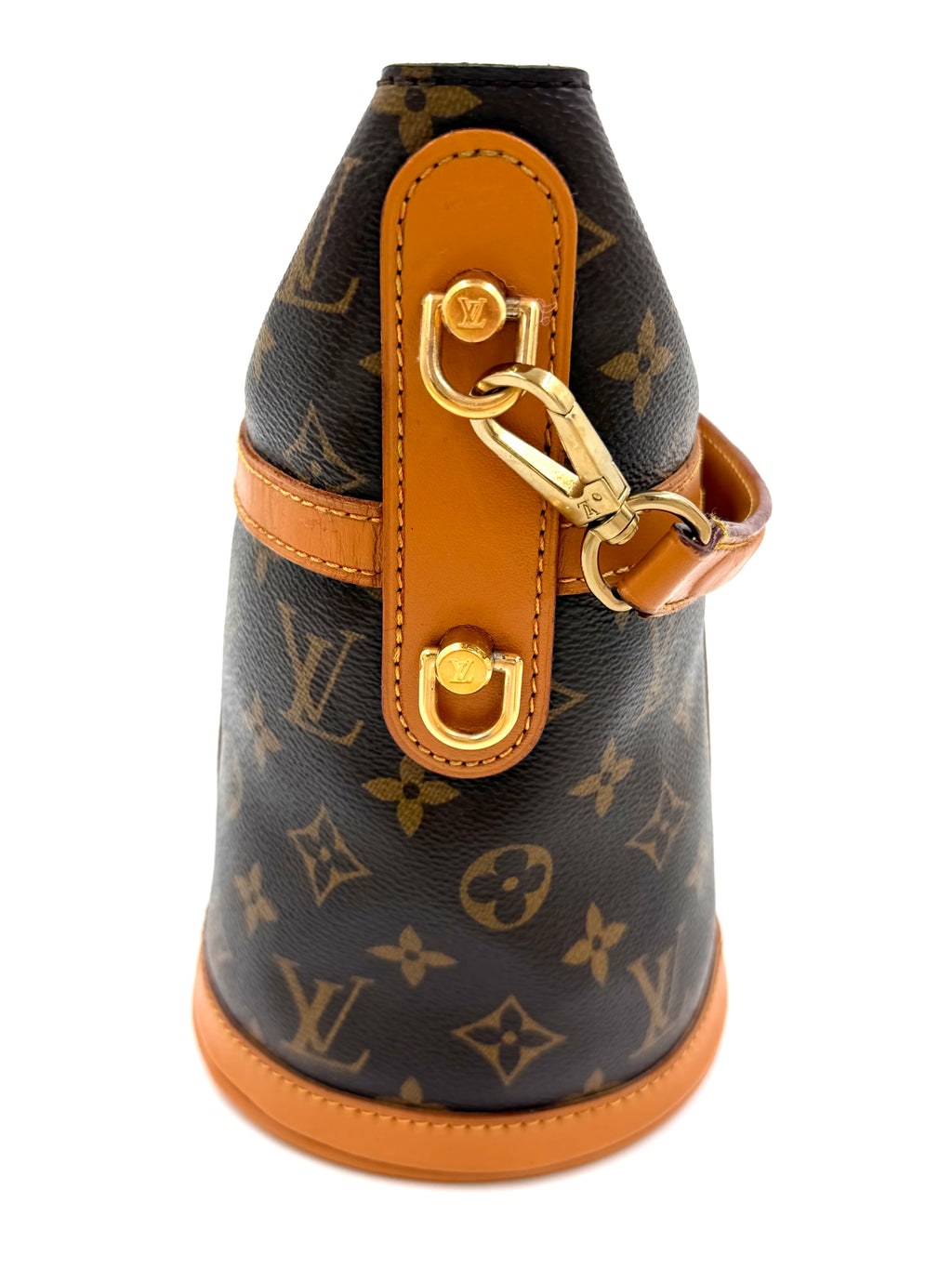 Pre-owned Louis Vuitton Coated Canvas & Calfskin Shoulder Bag Duffle Brown Monogram - Authenticated