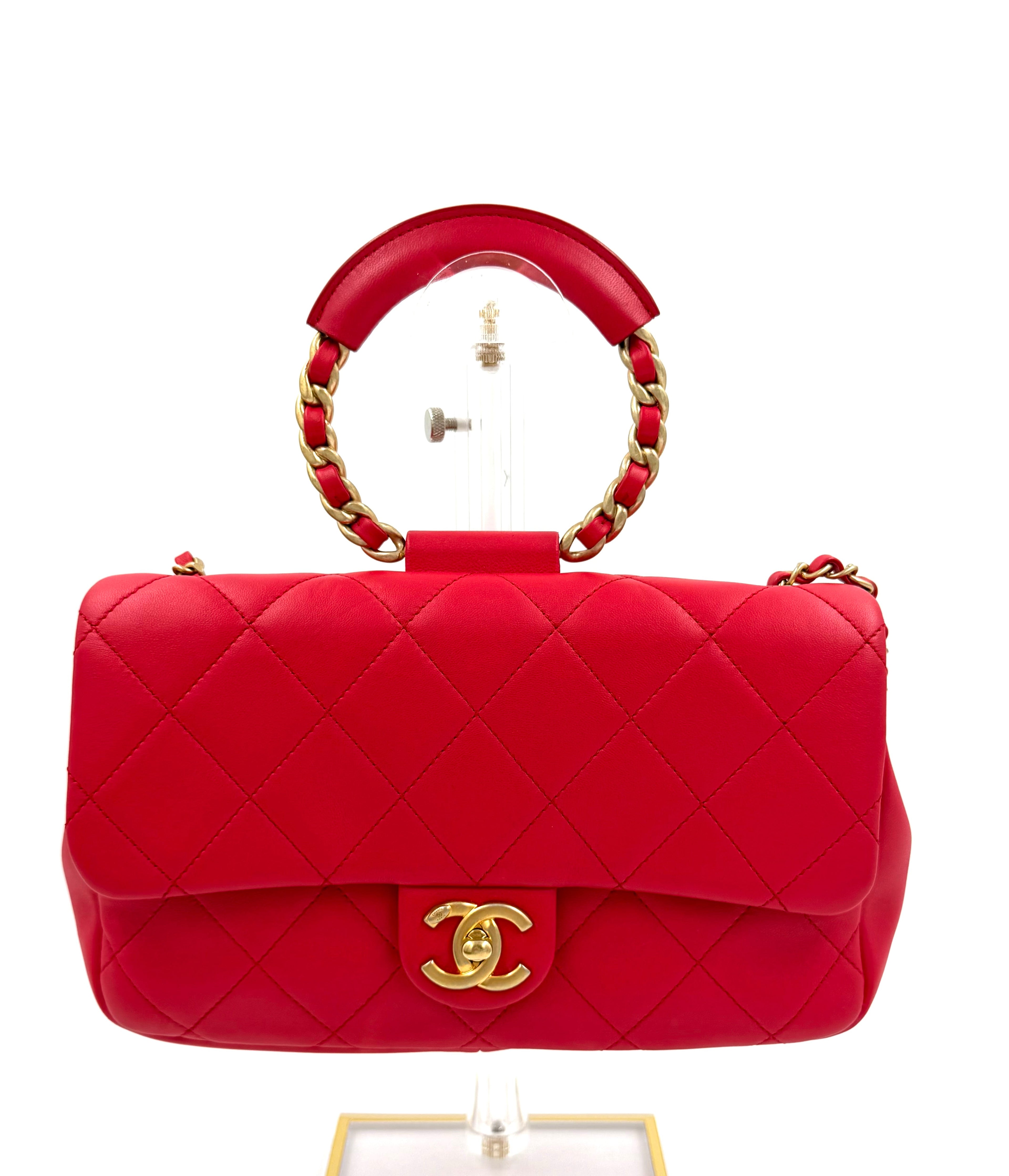 Pre-owned Chanel Medium In The Loop Red Quilted Lambskin Leather Flap - Authenticated