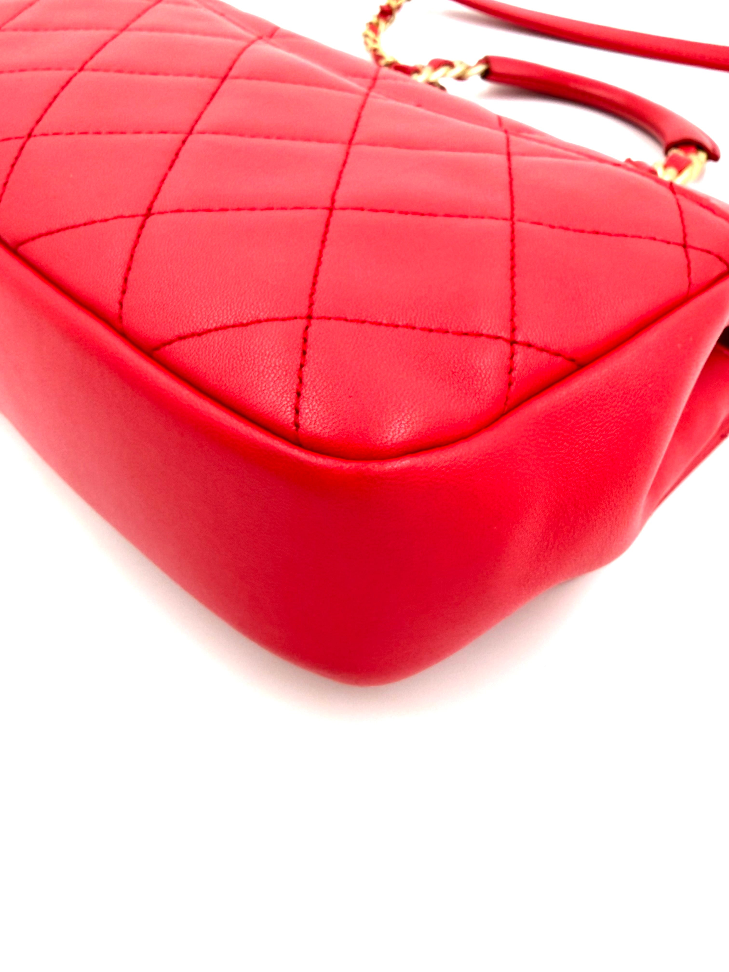 Pre-owned Chanel Medium In The Loop Red Quilted Lambskin Leather Flap - Authenticated