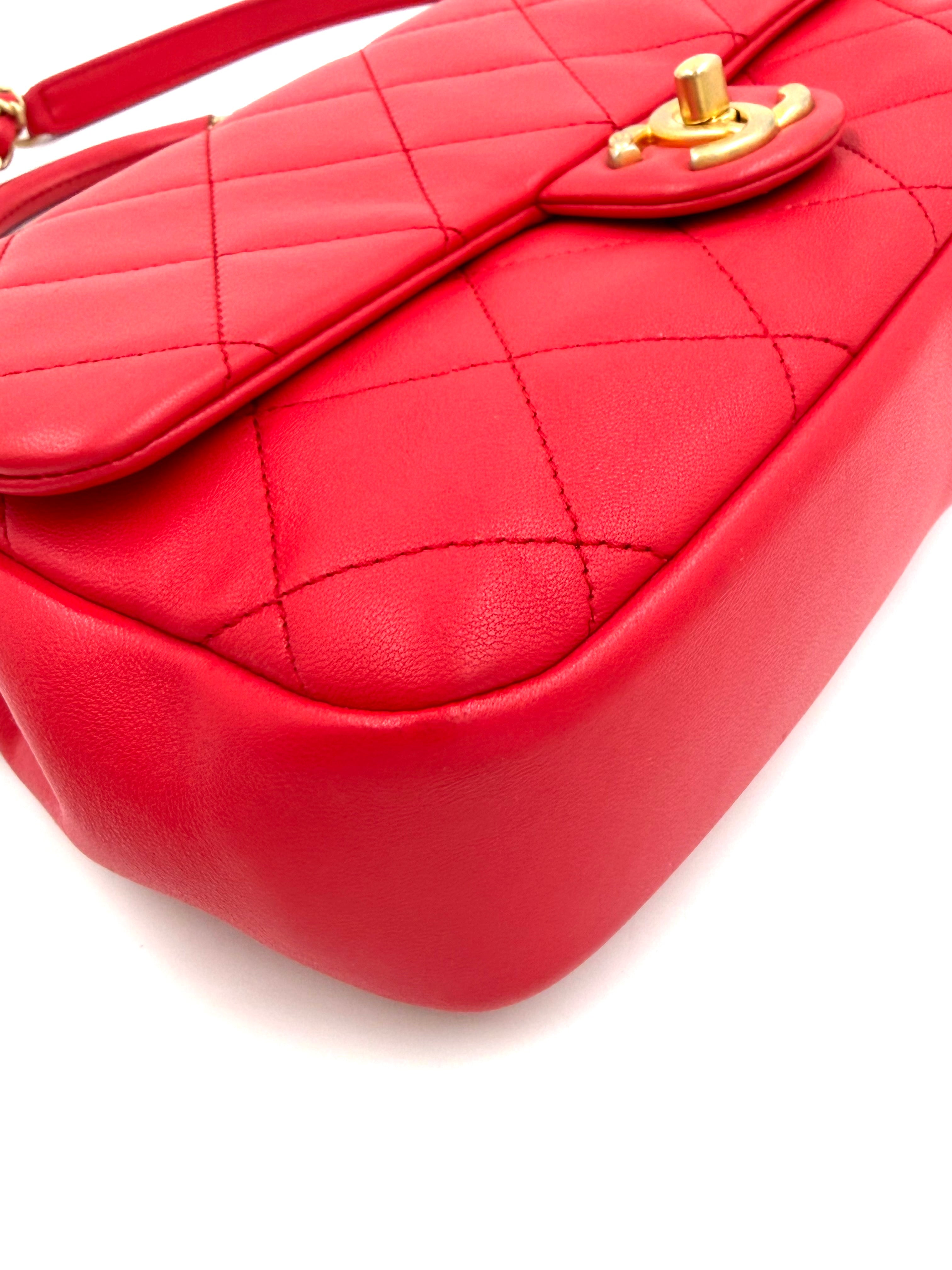 Pre-owned Chanel Medium In The Loop Red Quilted Lambskin Leather Flap - Authenticated