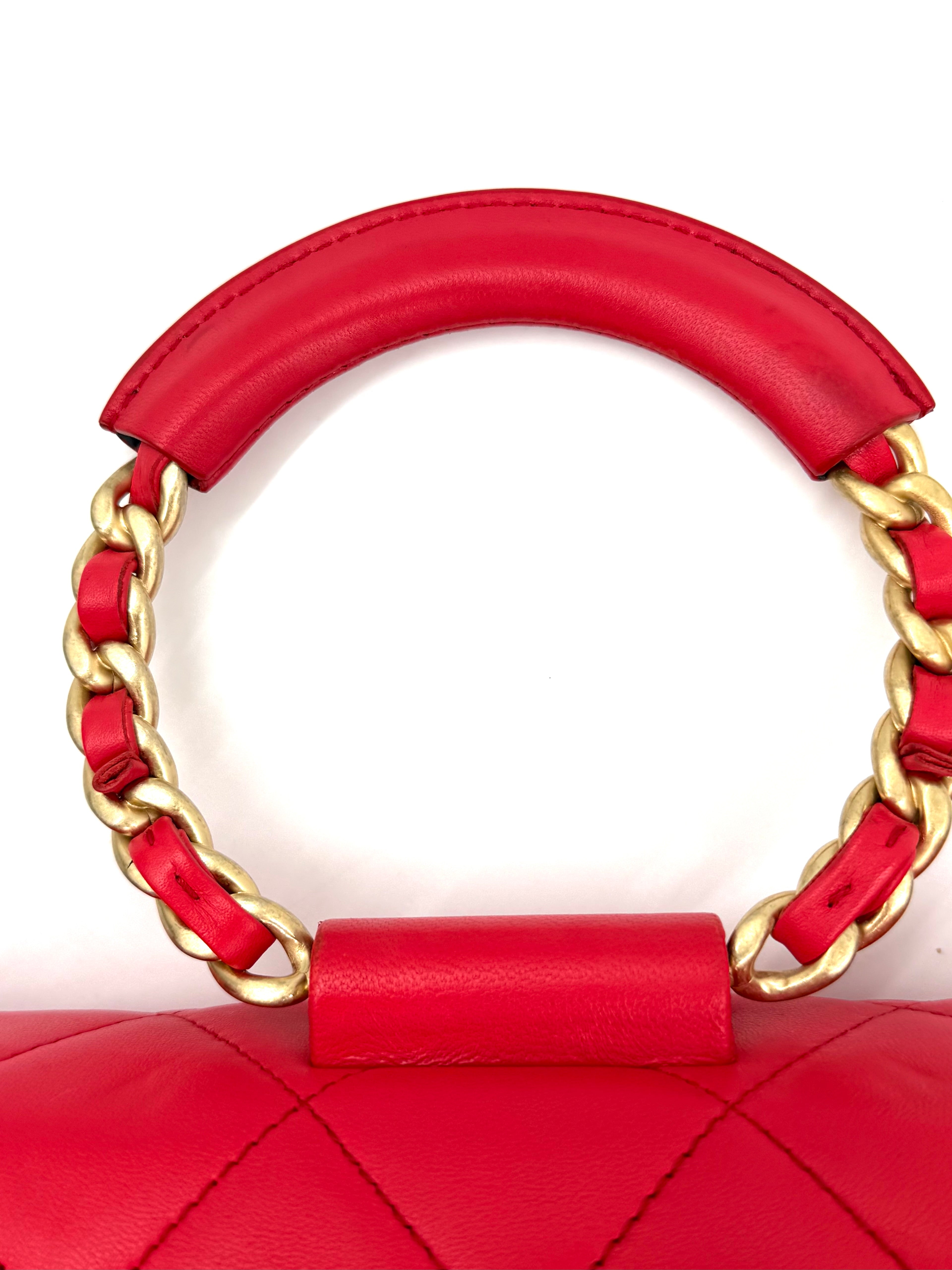 Pre-owned Chanel Medium In The Loop Red Quilted Lambskin Leather Flap - Authenticated