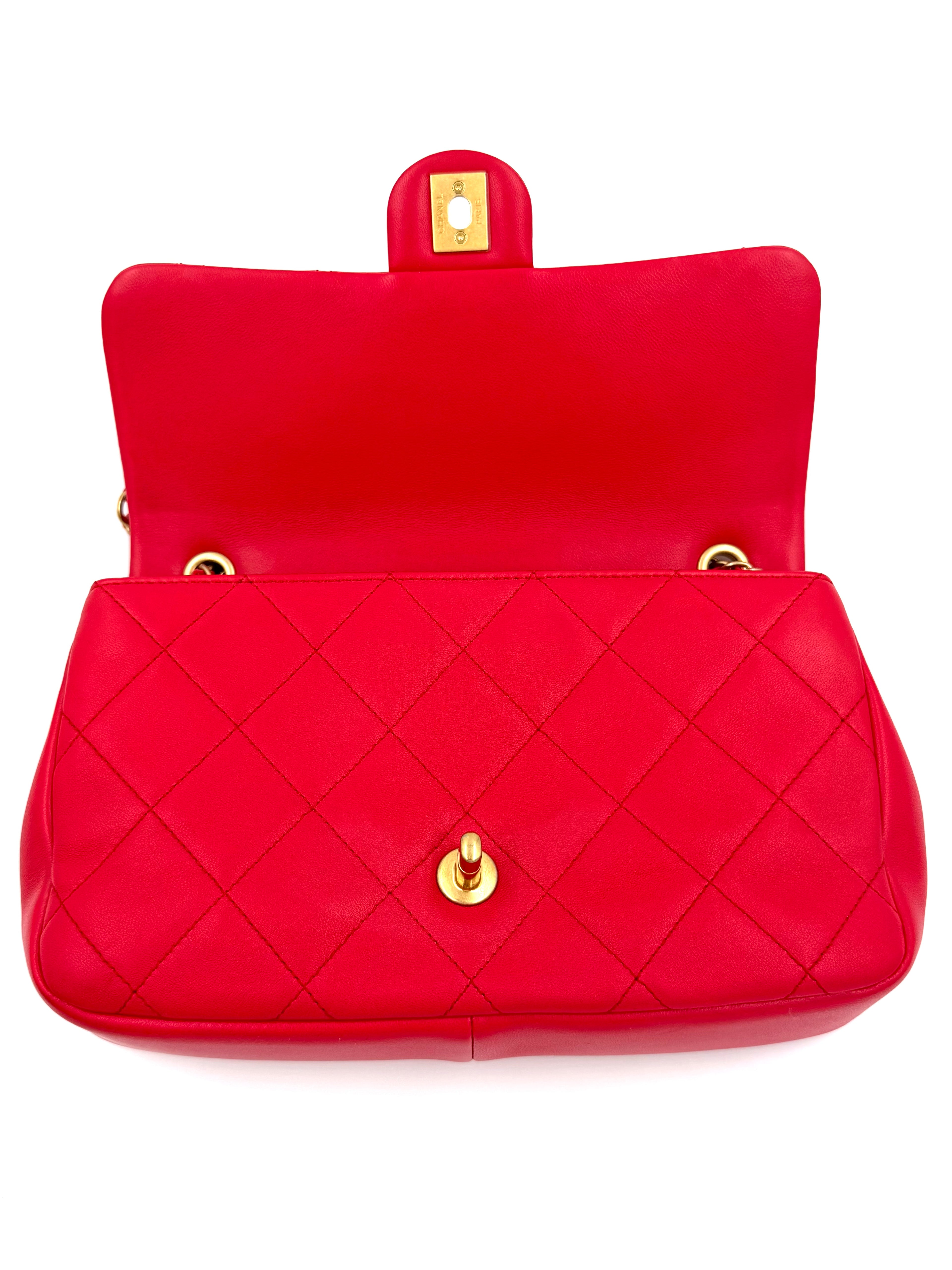 Pre-owned Chanel Medium In The Loop Red Quilted Lambskin Leather Flap - Authenticated