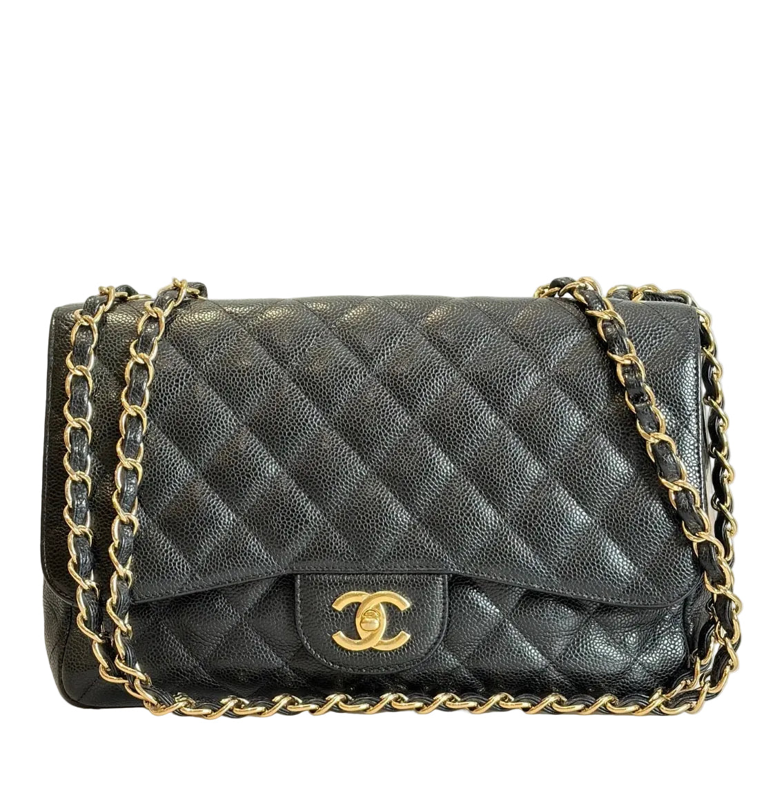 Pre-owned Chanel Black Caviar Single Flap Jumbo 24k Gold Plated Hardware - Authenticated