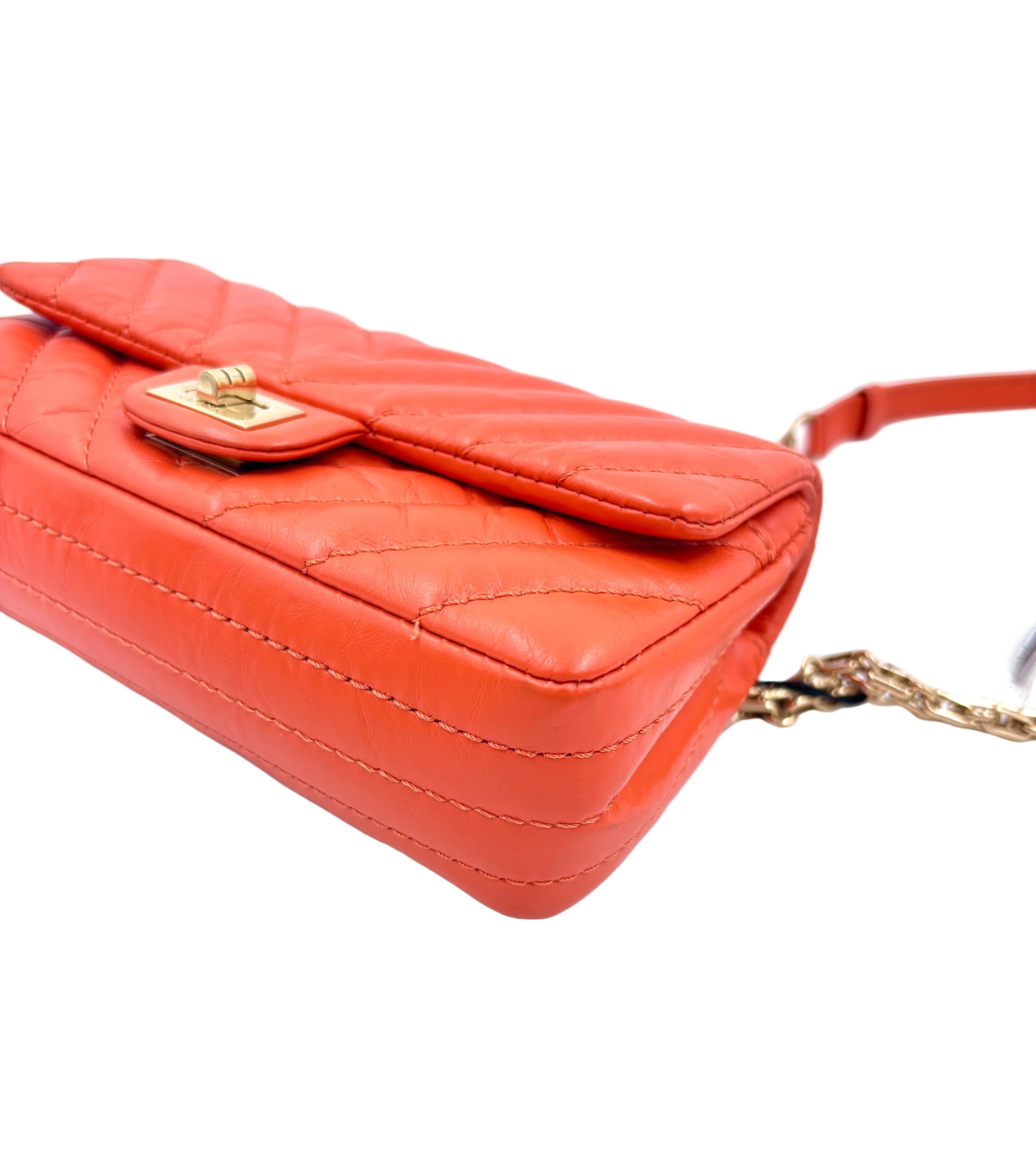 Pre-owned Chanel 2.55 Reissue Mini Flap Bag in Orange Crinkled Calfskin - Authenticated