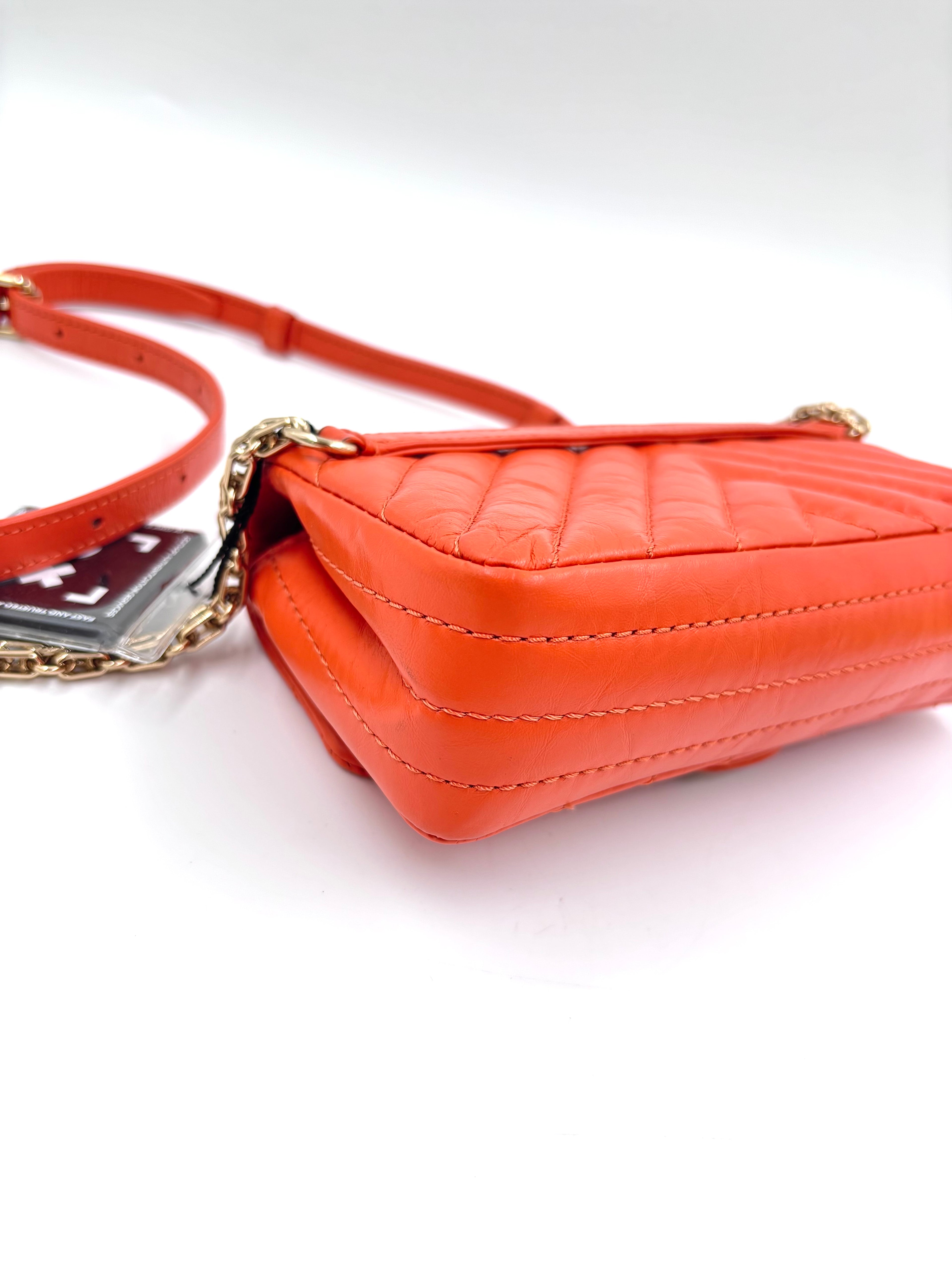Pre-owned Chanel 2.55 Reissue Mini Flap Bag in Orange Crinkled Calfskin - Authenticated