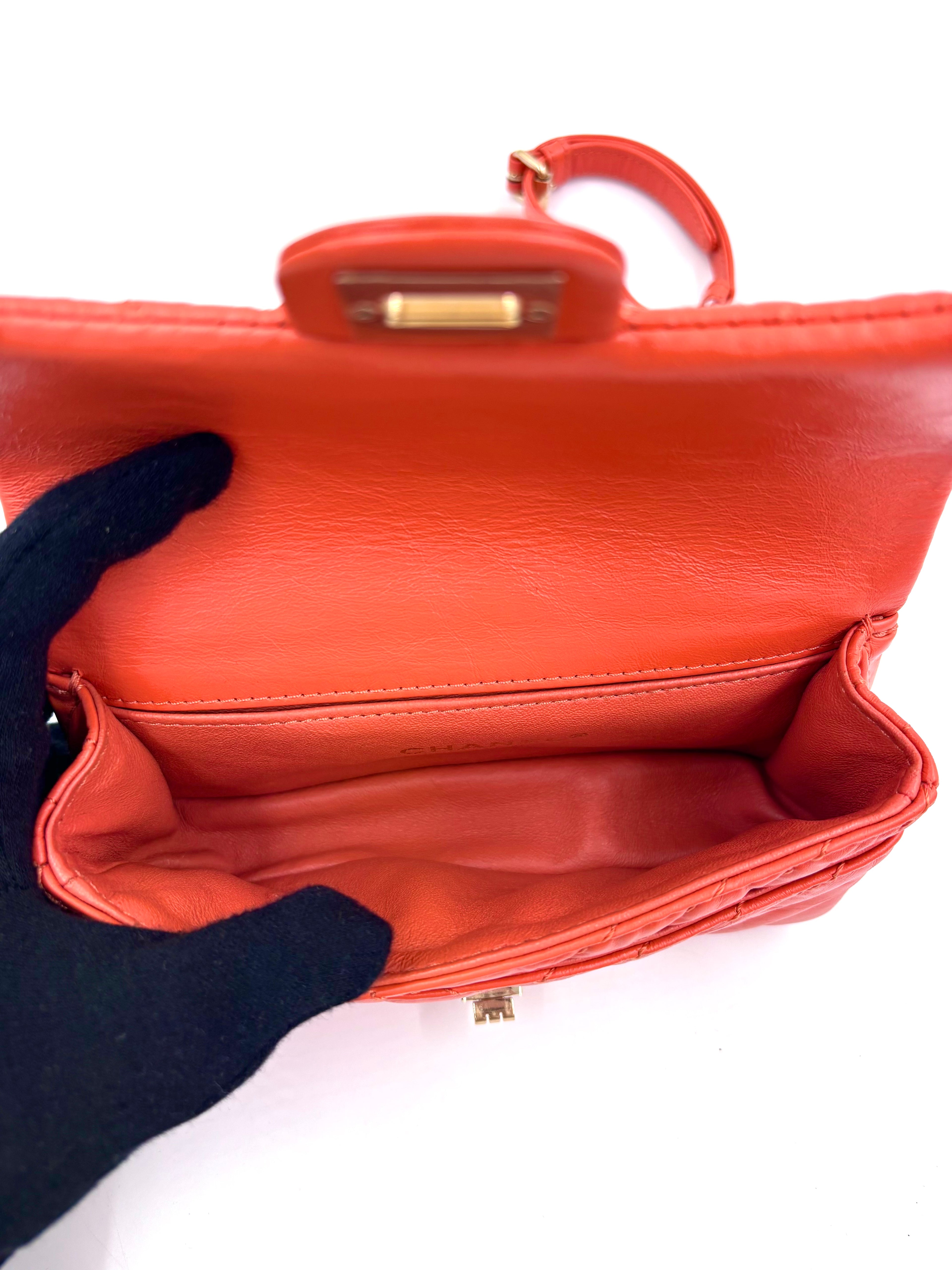 Pre-owned Chanel 2.55 Reissue Mini Flap Bag in Orange Crinkled Calfskin - Authenticated
