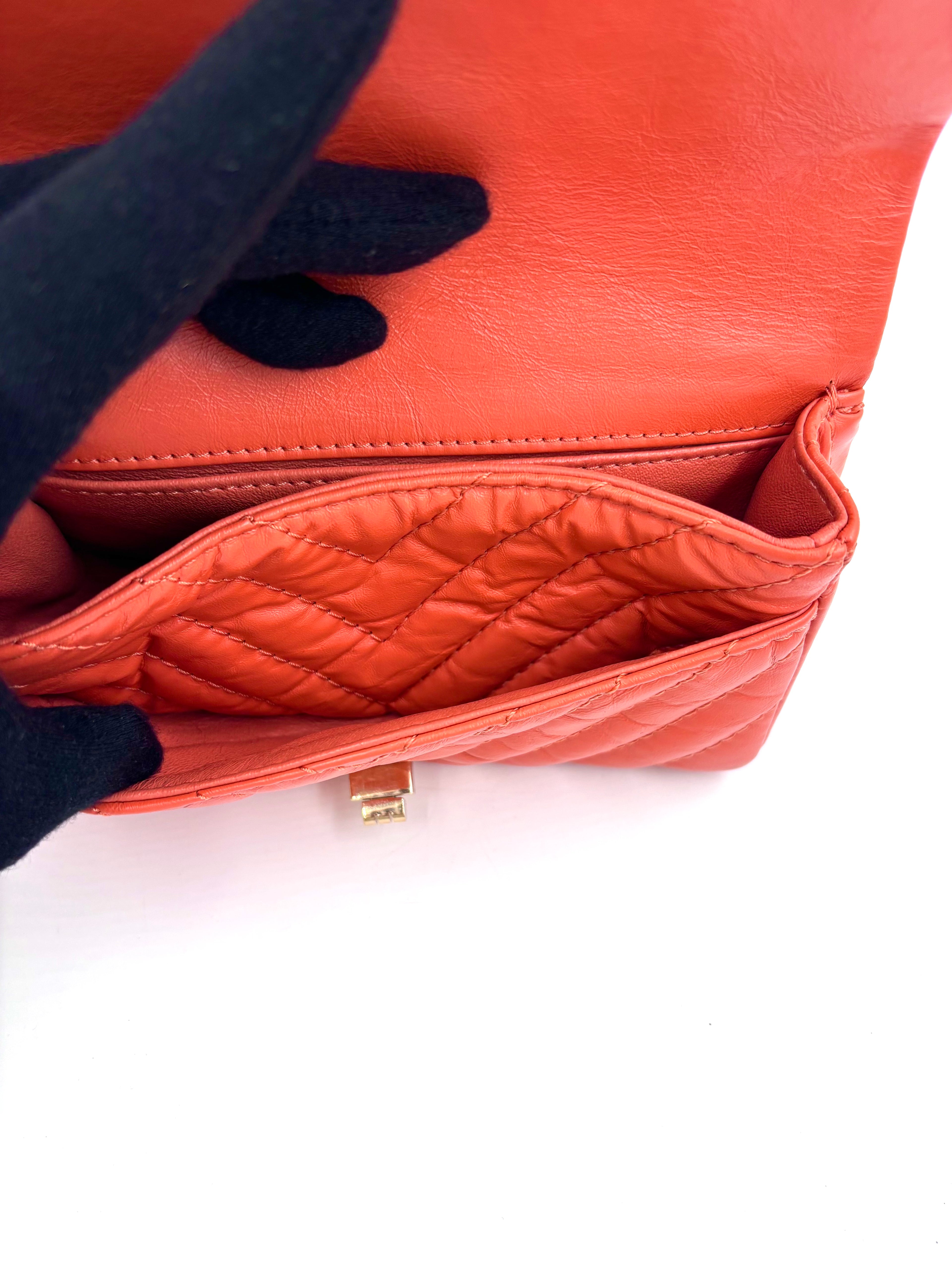 Pre-owned Chanel 2.55 Reissue Mini Flap Bag in Orange Crinkled Calfskin - Authenticated