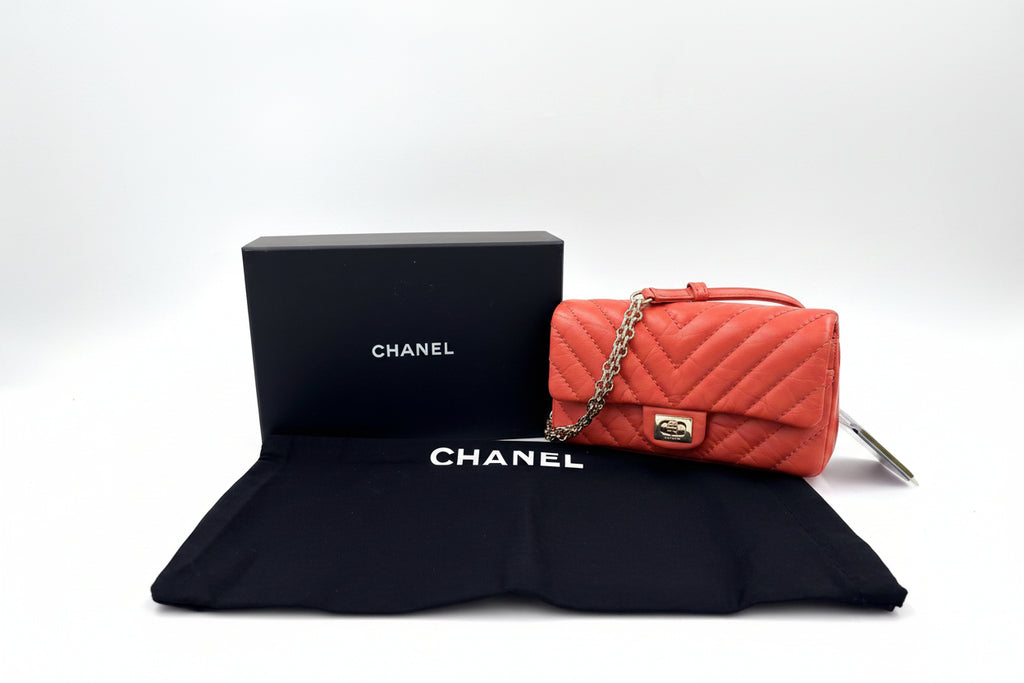 Pre-owned Chanel 2.55 Reissue Mini Flap Bag in Orange Crinkled Calfskin - Authenticated