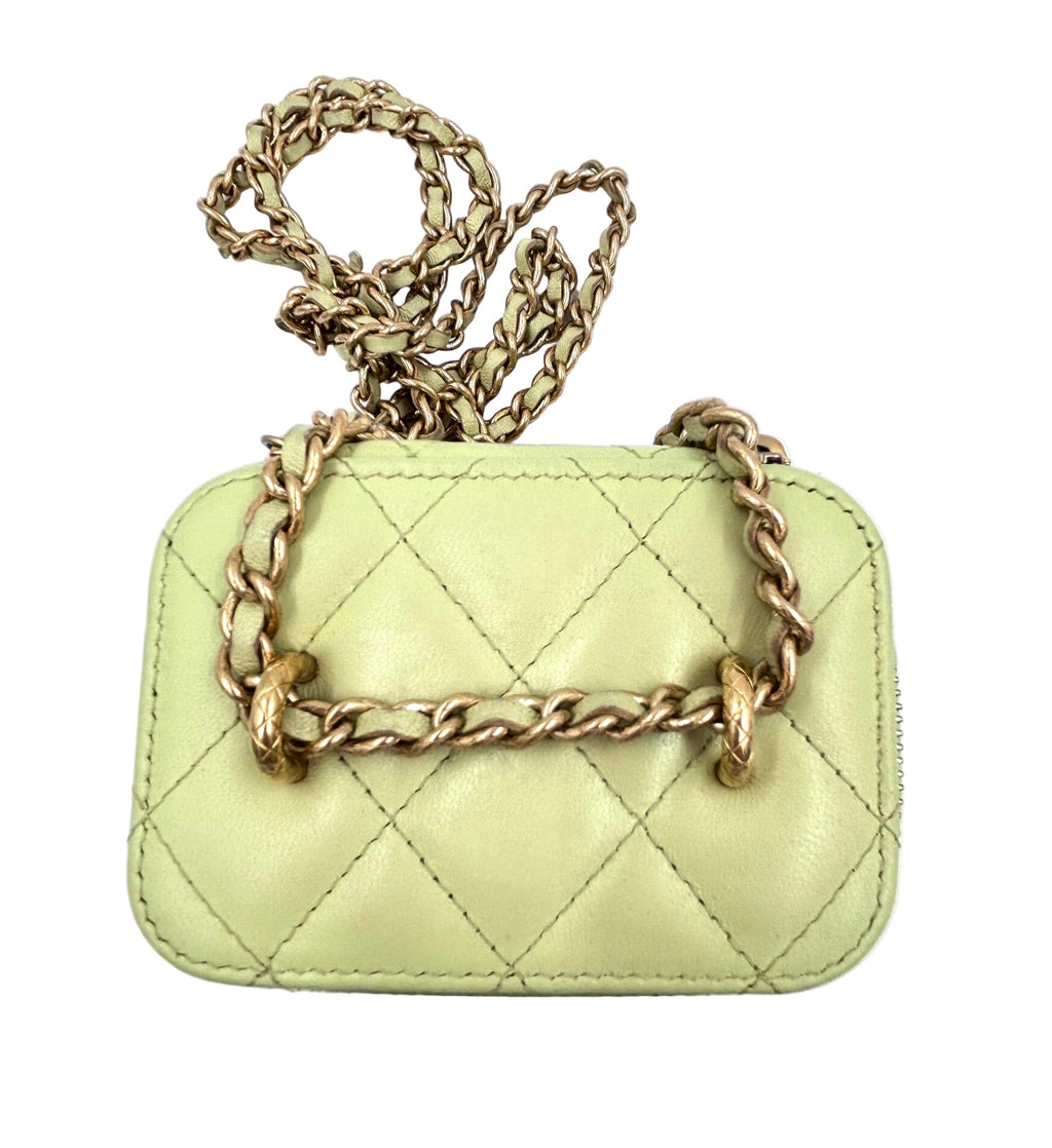 Pre-owned Chanel Lambskin Quilted CC Mini Vanity Crossbody Bag  Light Green - Authenticated