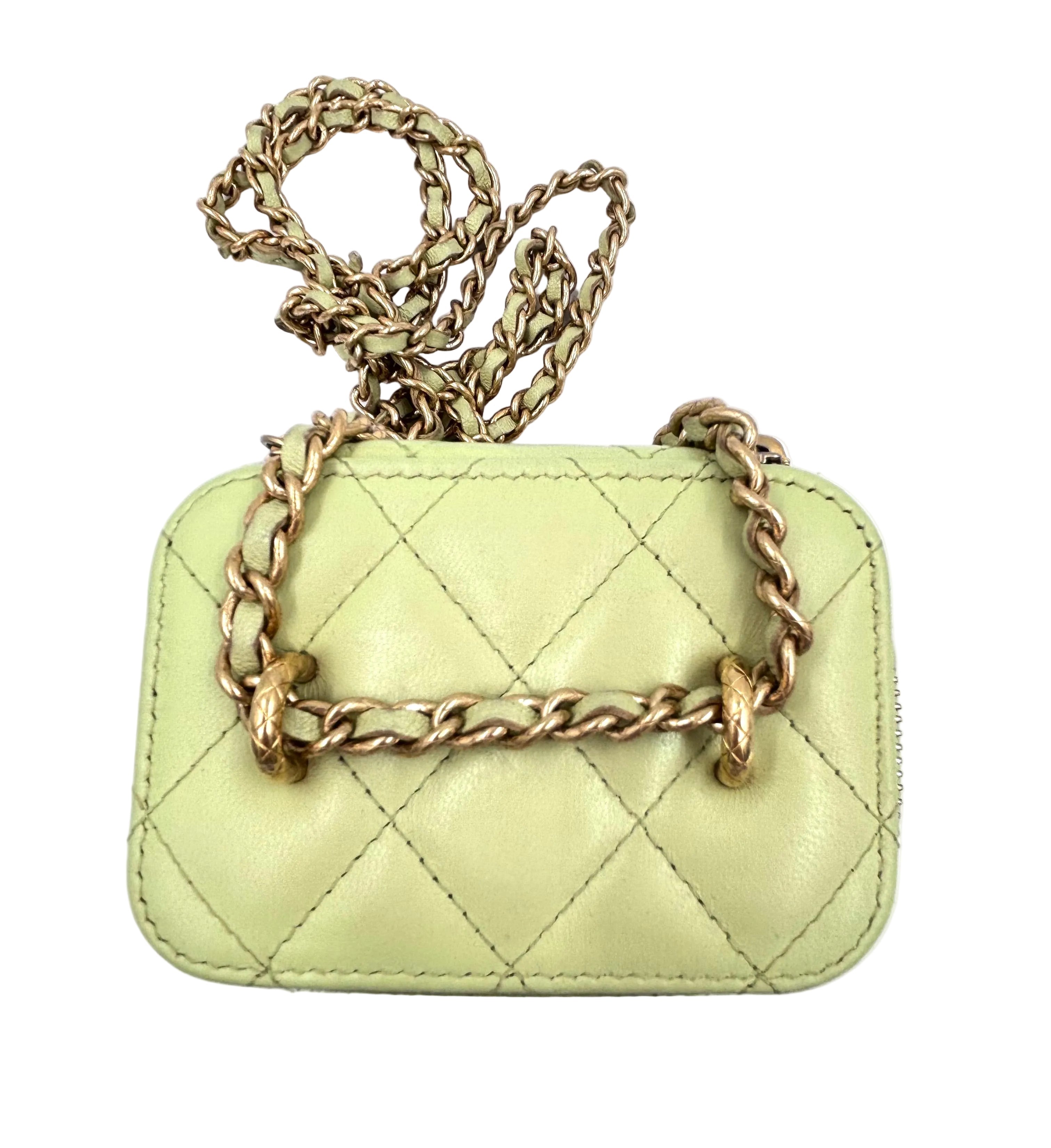 Pre-owned Chanel Lambskin Quilted CC Mini Vanity Crossbody Bag  Light Green - Authenticated