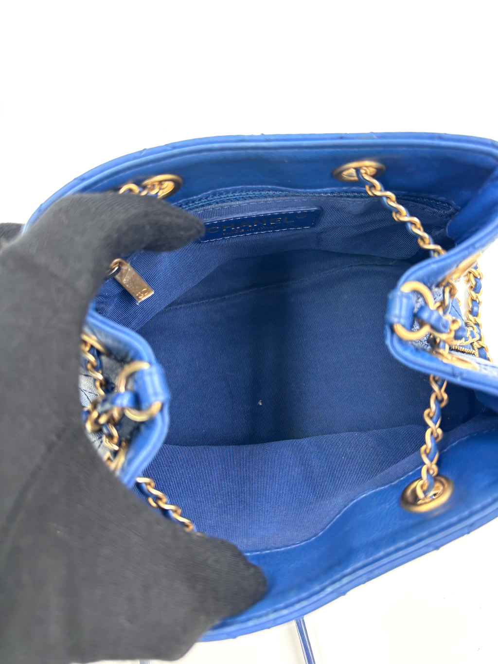 Pre-owned Chanel Blue Stitched Calfskin Egyptian Amulet Drawstring Bucket Bag - Authenticated