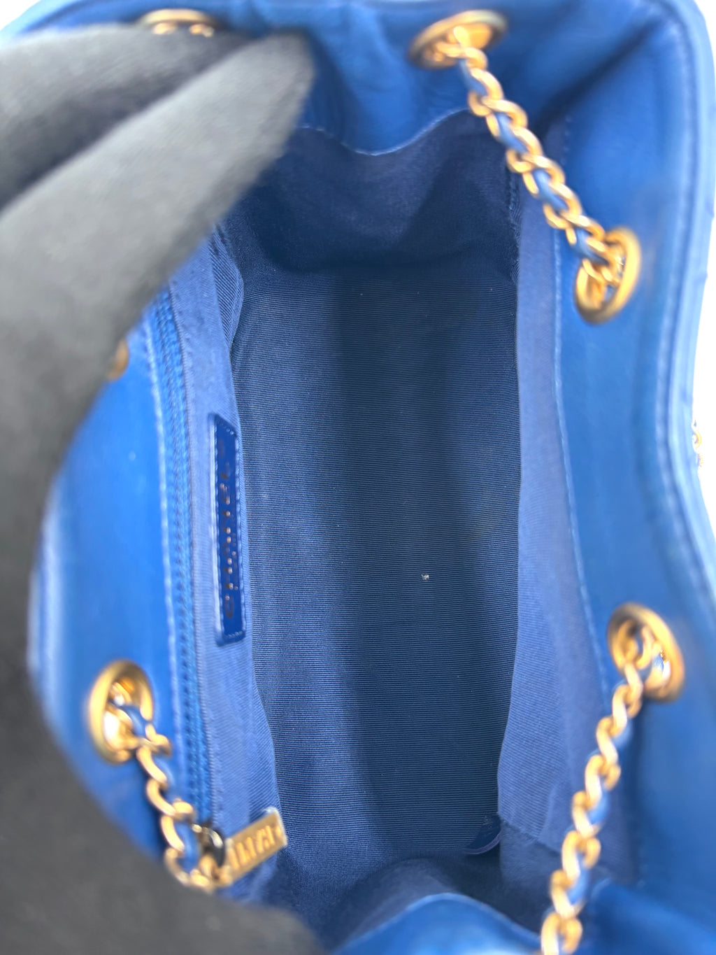Pre-owned Chanel Blue Stitched Calfskin Egyptian Amulet Drawstring Bucket Bag - Authenticated
