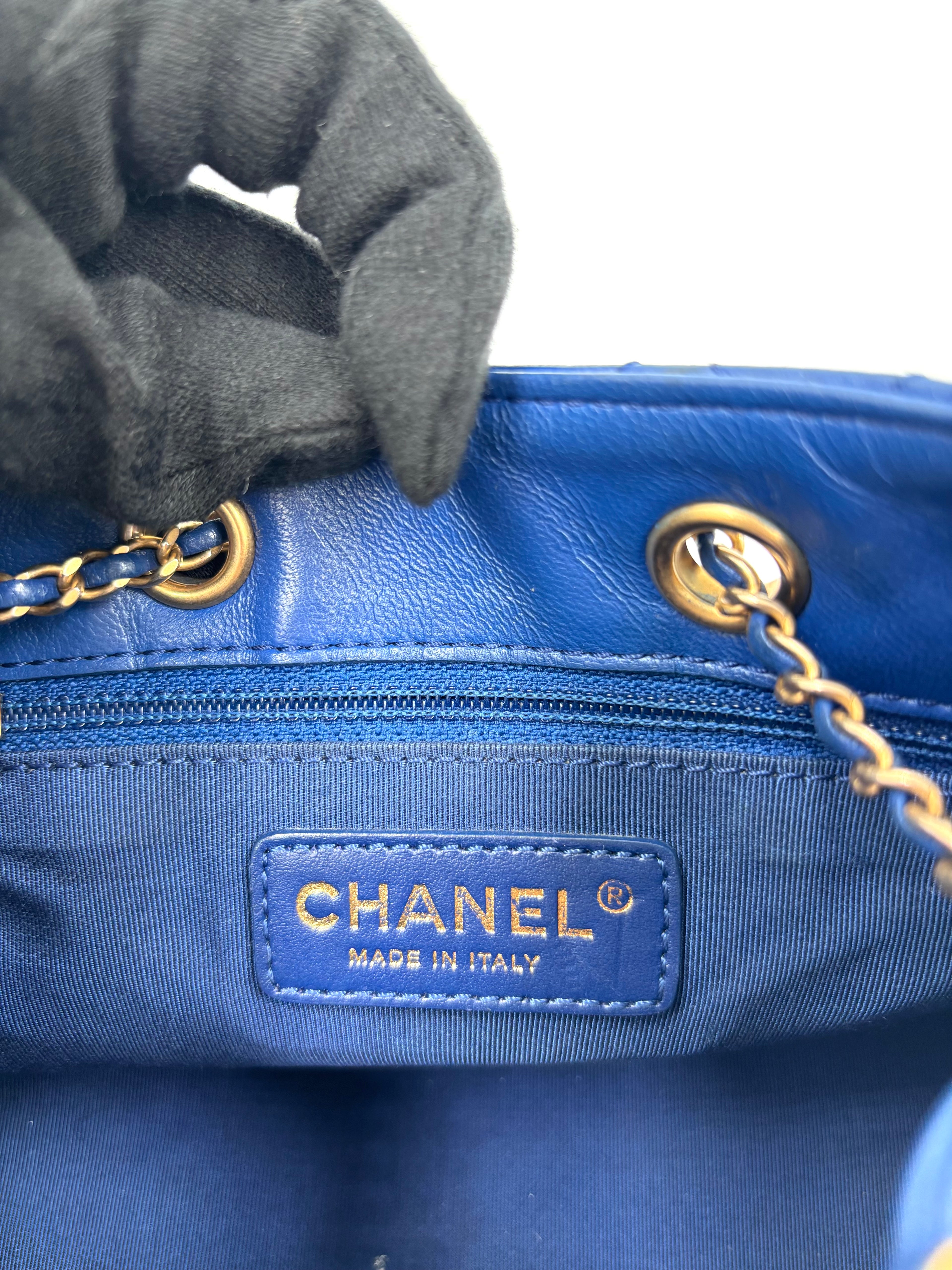 Pre-owned Chanel Blue Stitched Calfskin Egyptian Amulet Drawstring Bucket Bag - Authenticated