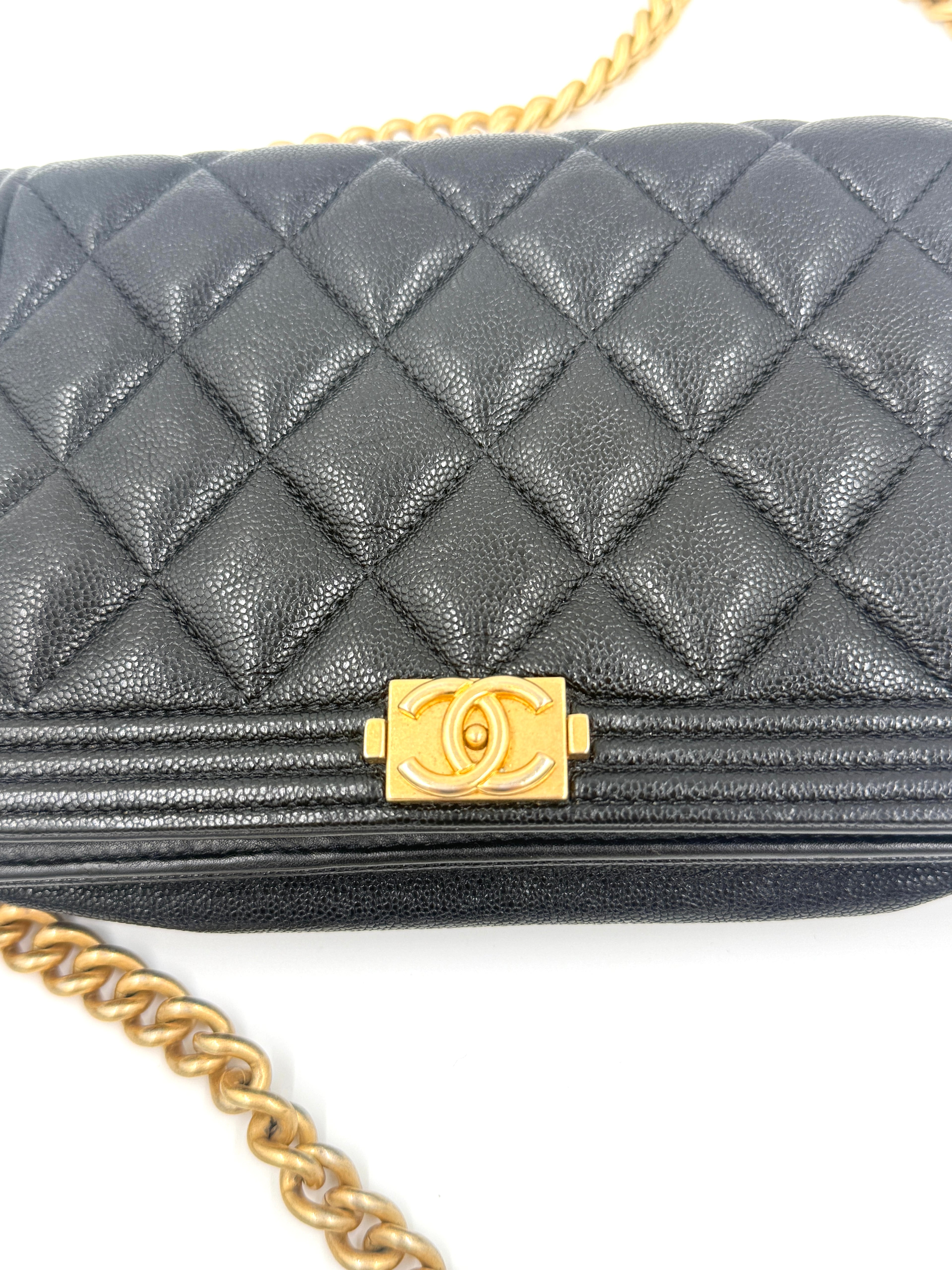 Pre-Owned Chanel Caviar Leather Boy Bag Wallet on Chain - Authenticated