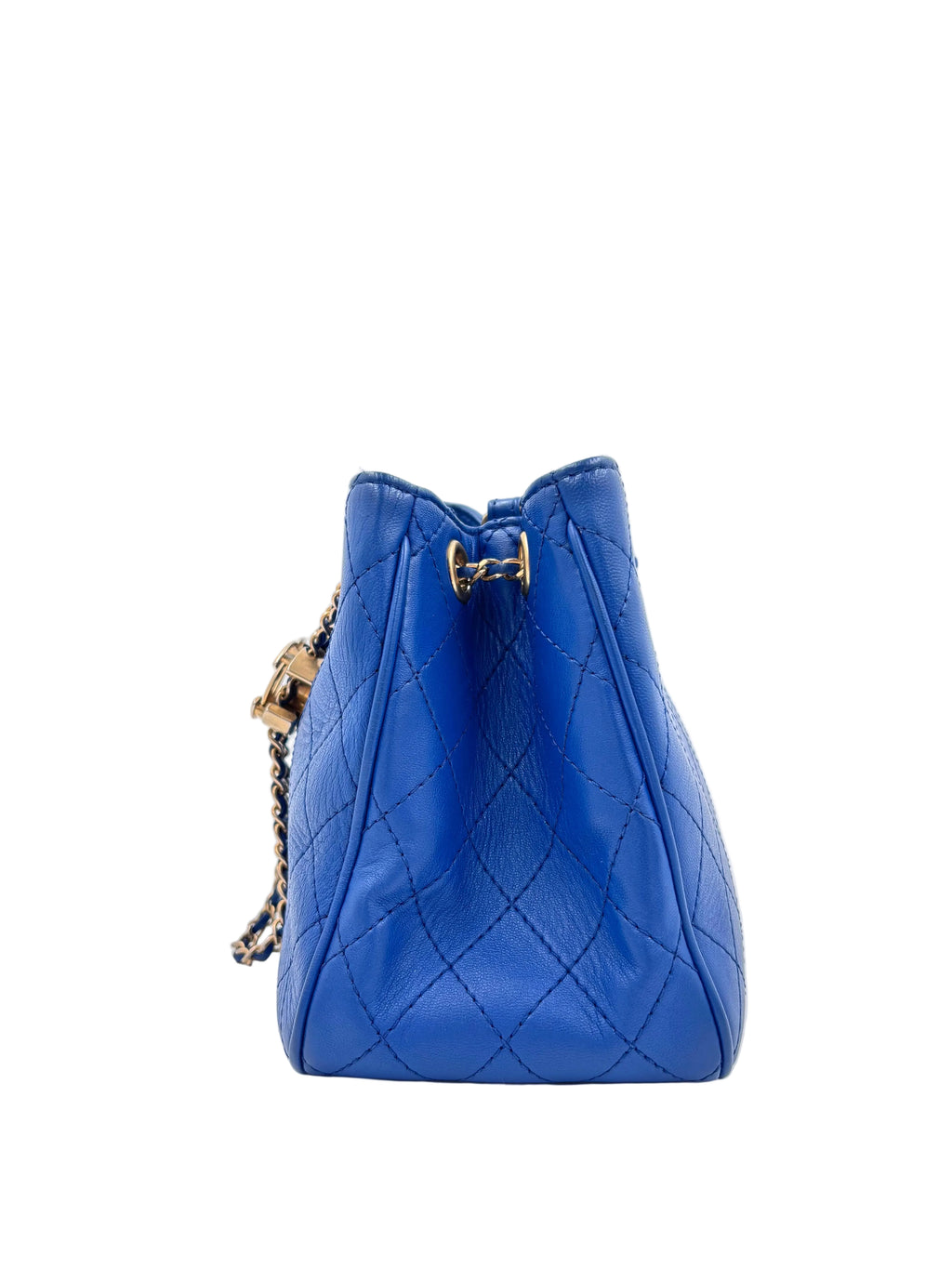 Pre-owned Chanel Blue Stitched Calfskin Egyptian Amulet Drawstring Bucket Bag - Authenticated