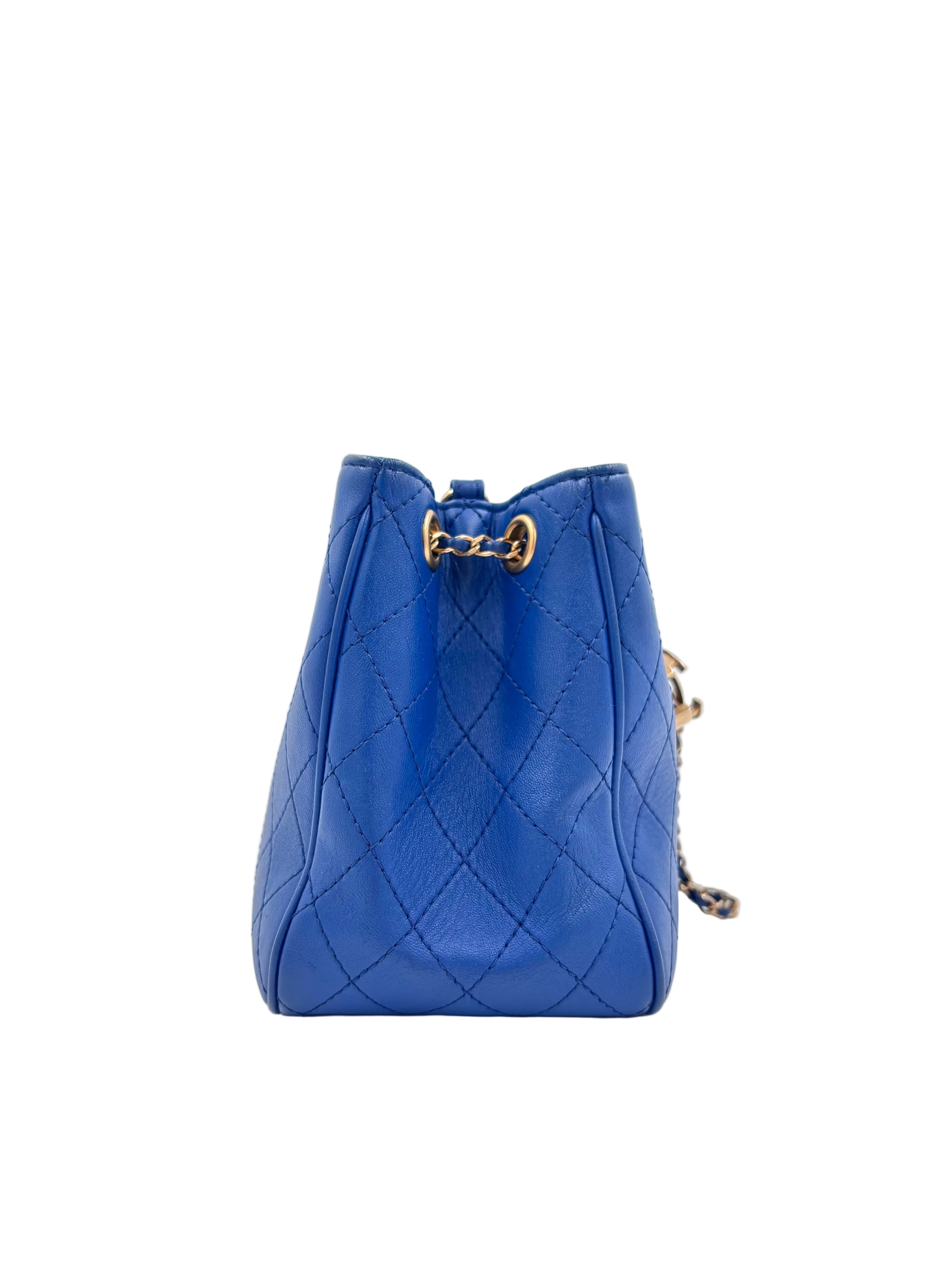Pre-owned Chanel Blue Stitched Calfskin Egyptian Amulet Drawstring Bucket Bag - Authenticated