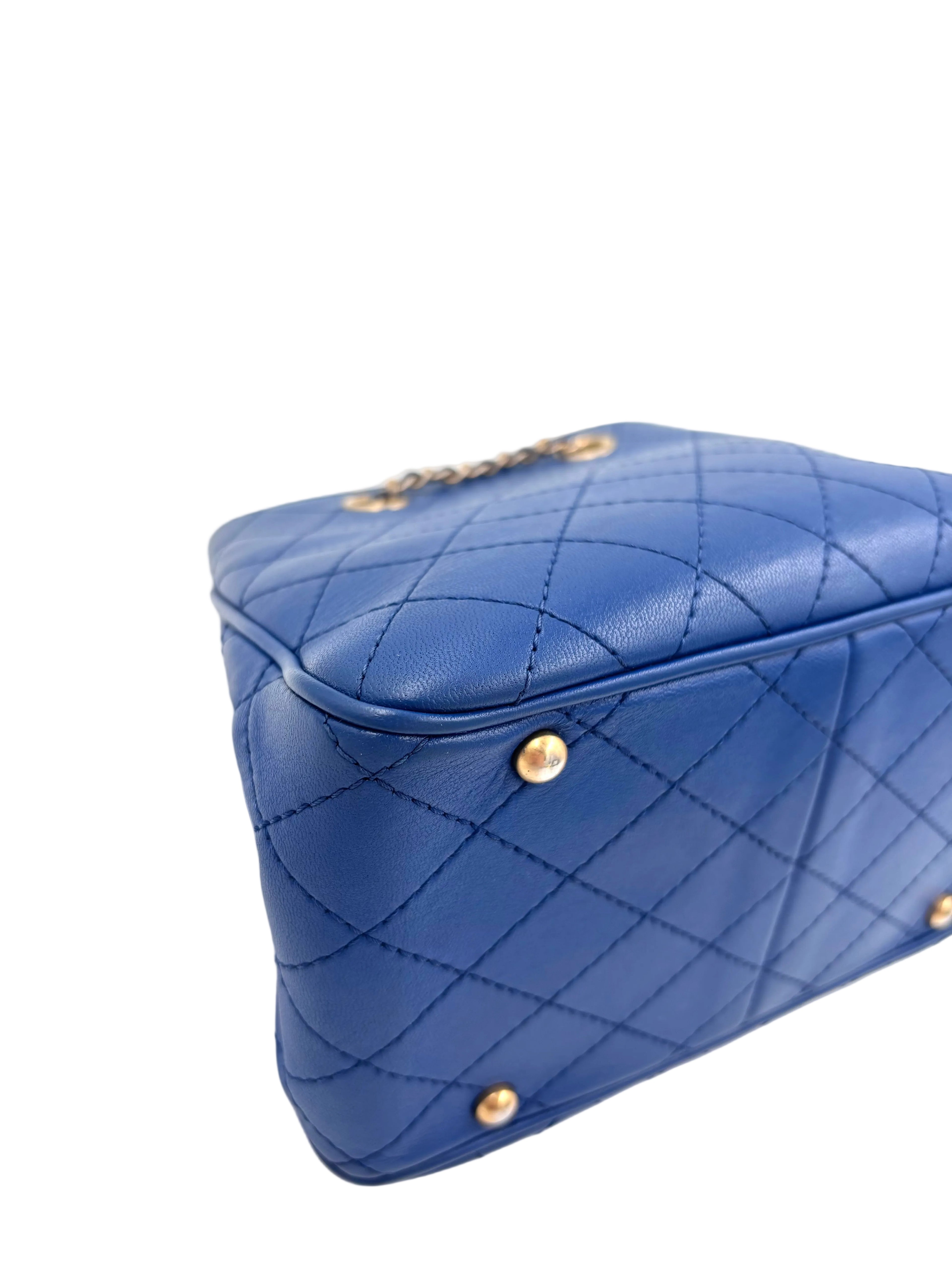 Pre-owned Chanel Blue Stitched Calfskin Egyptian Amulet Drawstring Bucket Bag - Authenticated