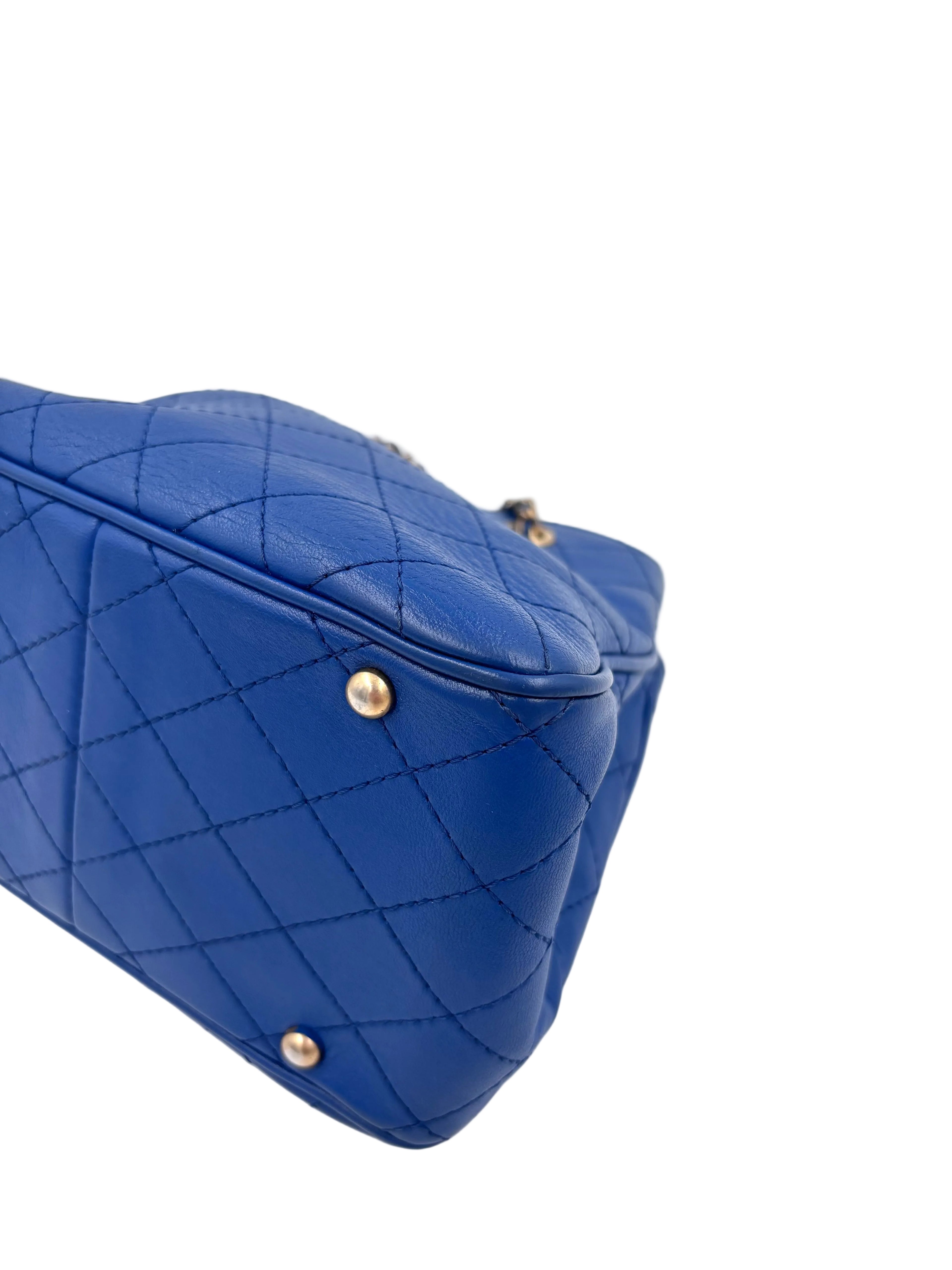 Pre-owned Chanel Blue Stitched Calfskin Egyptian Amulet Drawstring Bucket Bag - Authenticated