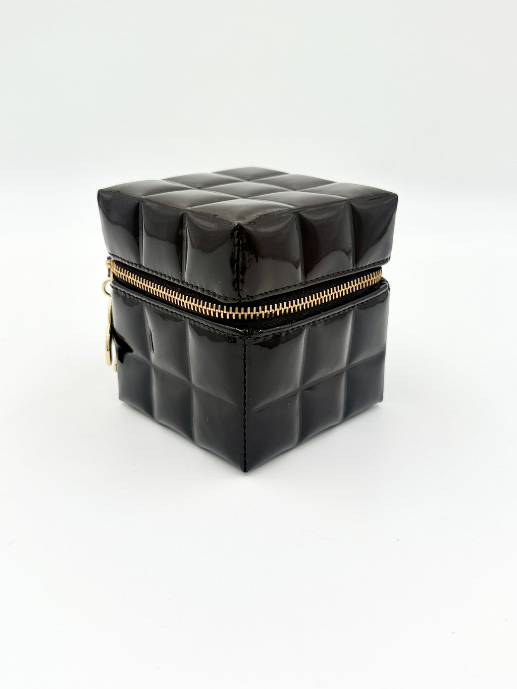 Pre-Owned Chanel Chocolate Bar Brown Patent Leather Cube Wristlet, Rare Collectible - Authenticated
