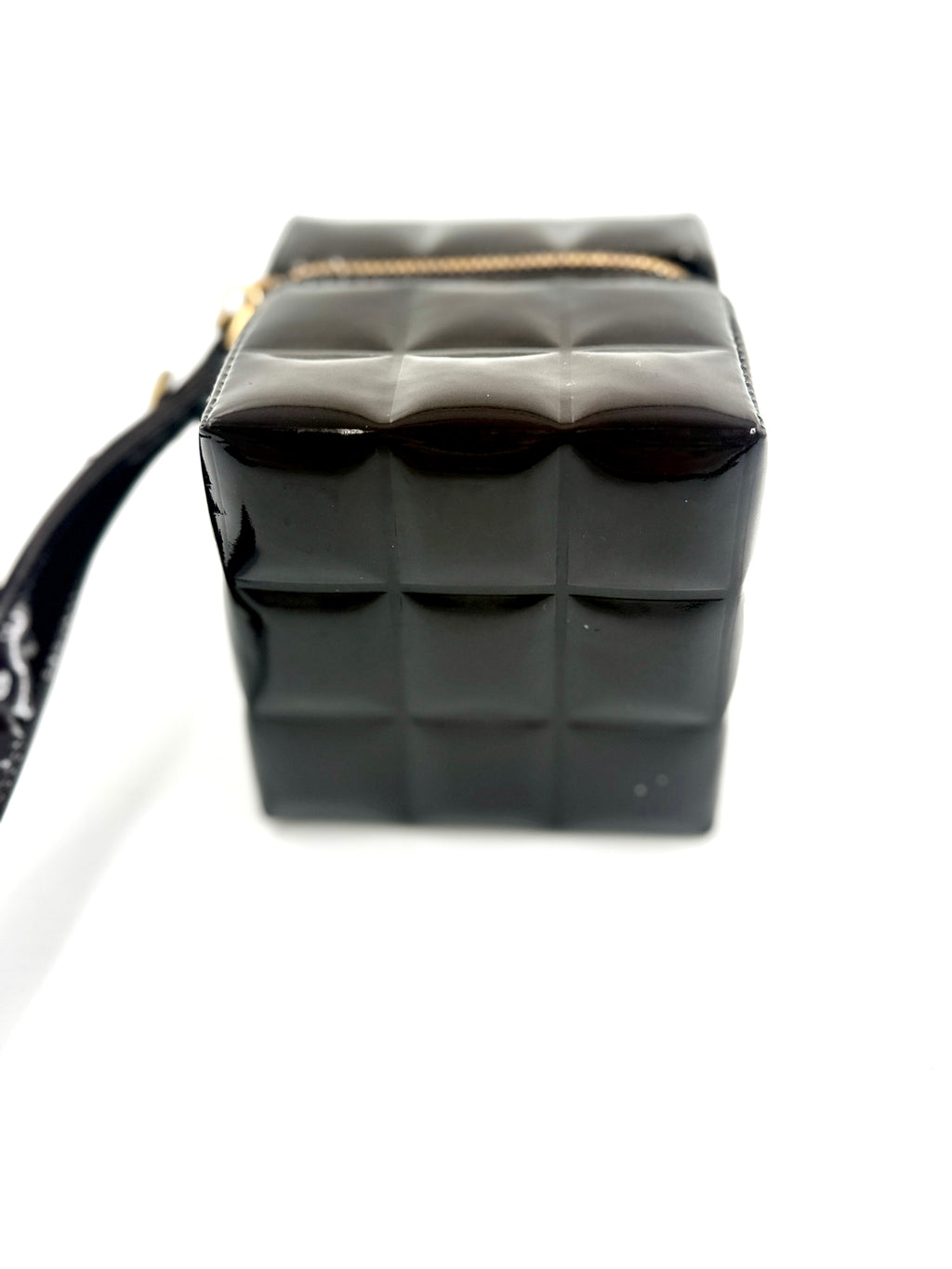 Pre-Owned Chanel Chocolate Bar Brown Patent Leather Cube Wristlet, Rare Collectible - Authenticated