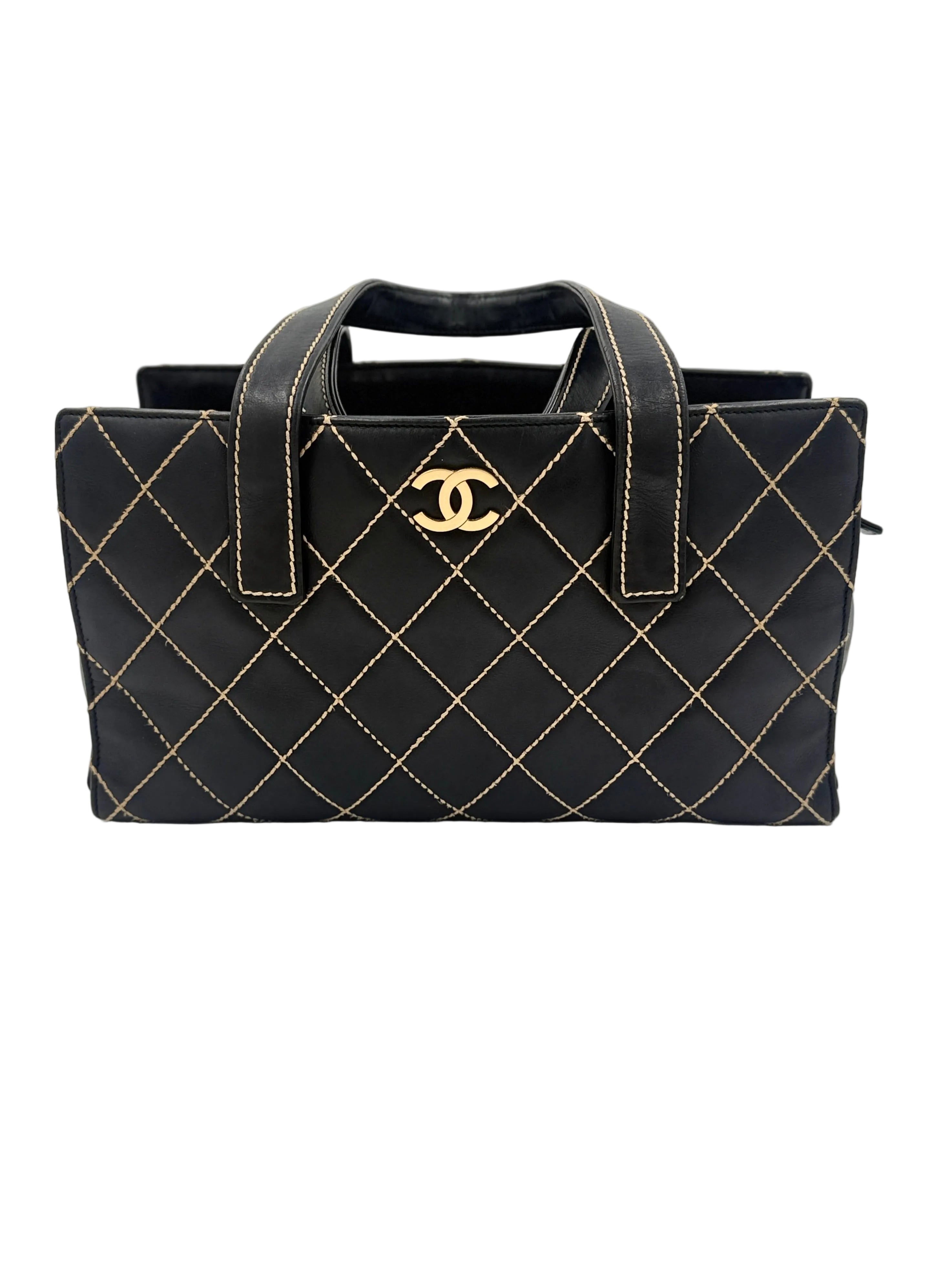 Pre-Owned Chanel Black Calfskin Wild Stitch Top Handle Bag - Authenticated