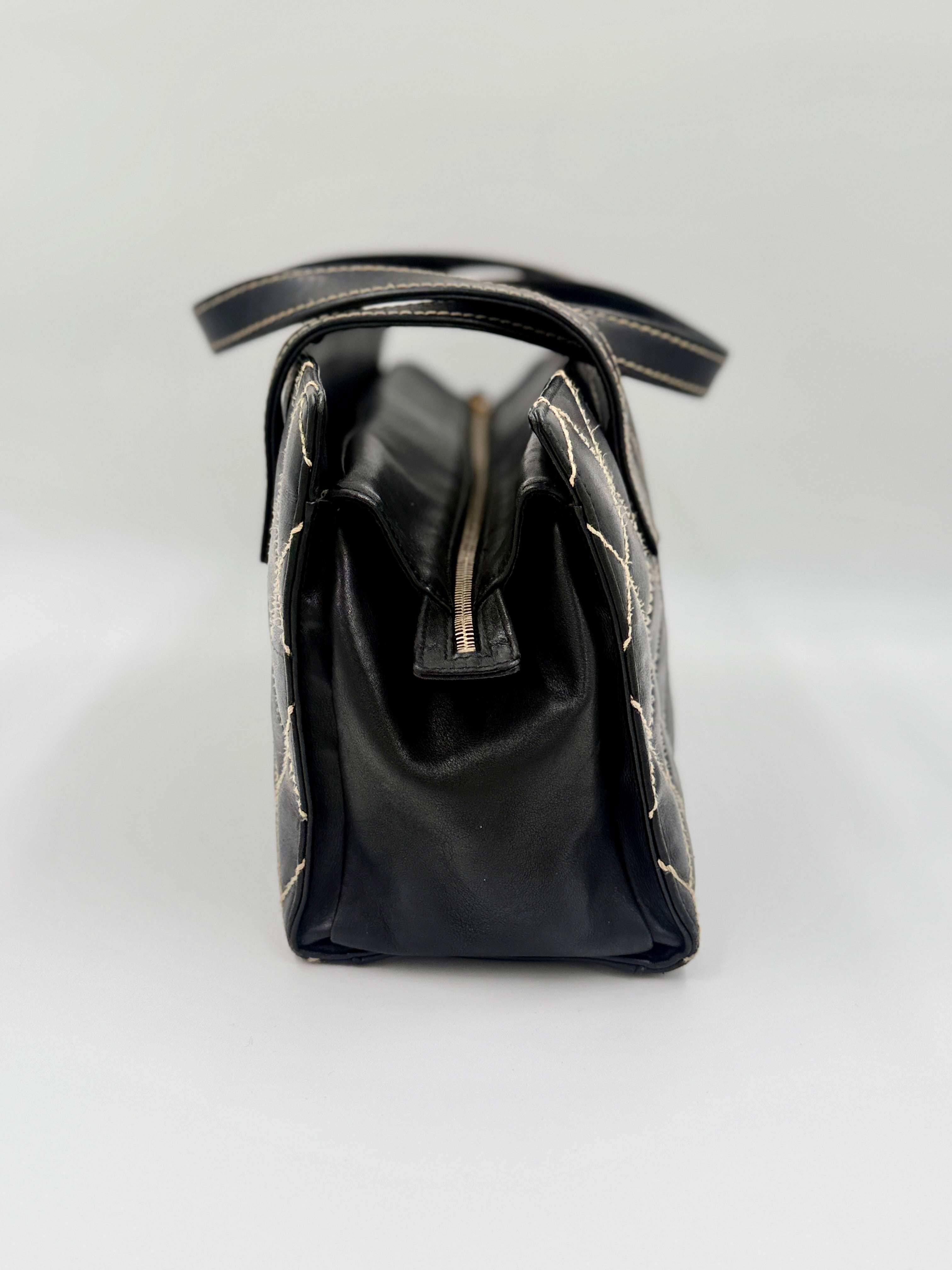 Pre-Owned Chanel Black Calfskin Wild Stitch Top Handle Bag - Authenticated
