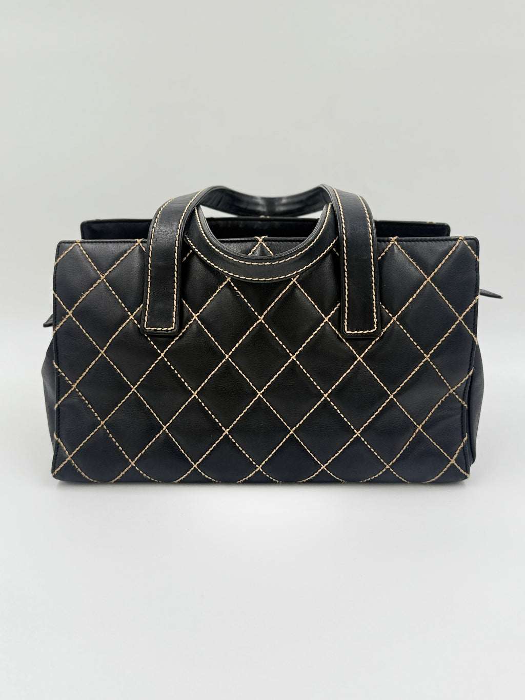 Pre-Owned Chanel Black Calfskin Wild Stitch Top Handle Bag - Authenticated