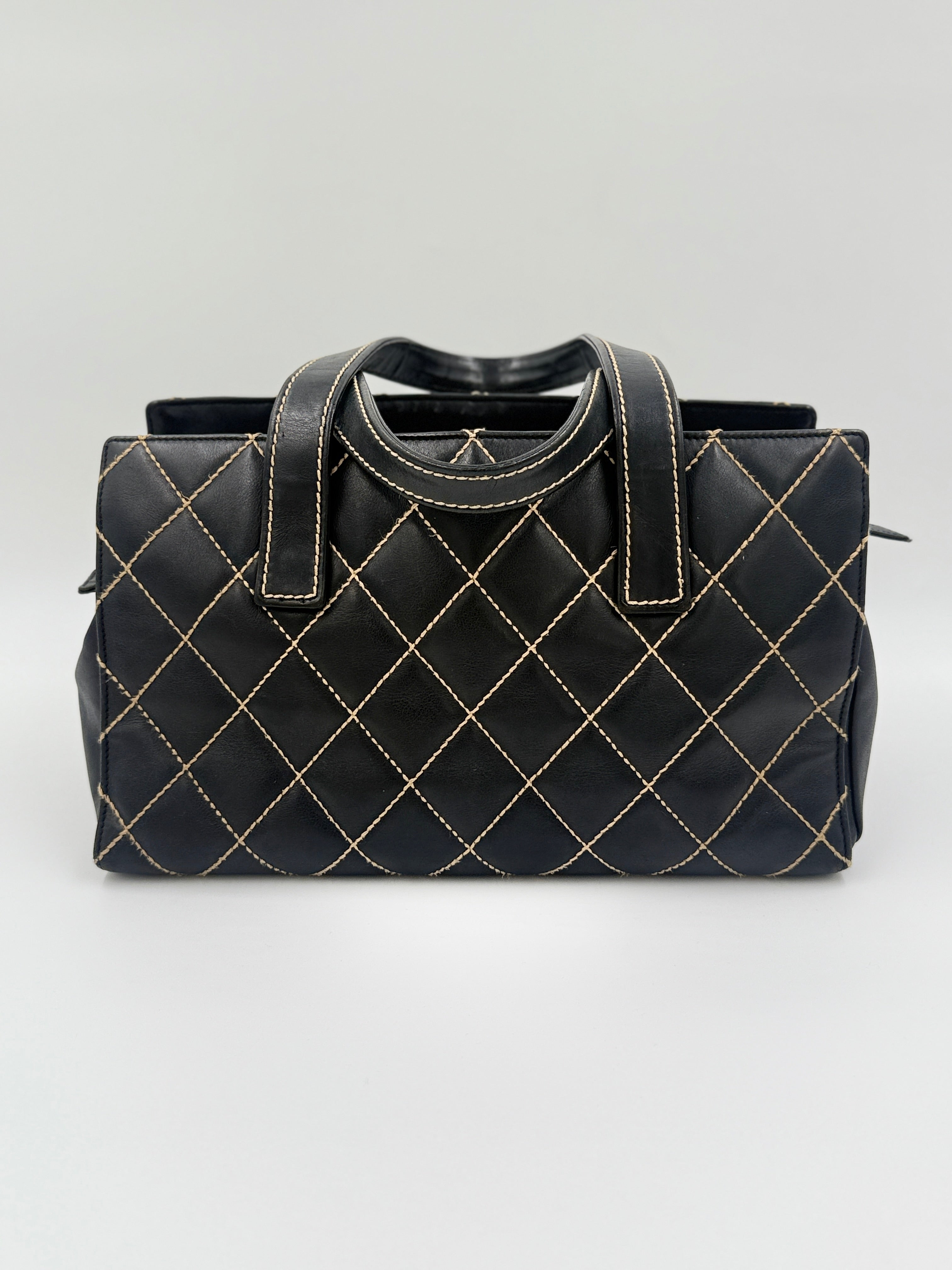 Pre-Owned Chanel Black Calfskin Wild Stitch Top Handle Bag - Authenticated