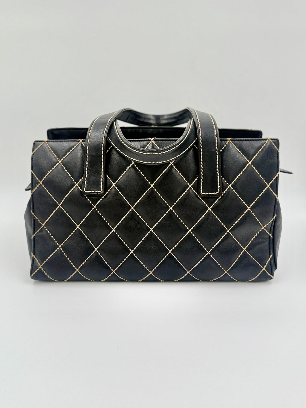 Pre-Owned Chanel Black Calfskin Wild Stitch Top Handle Bag - Authenticated