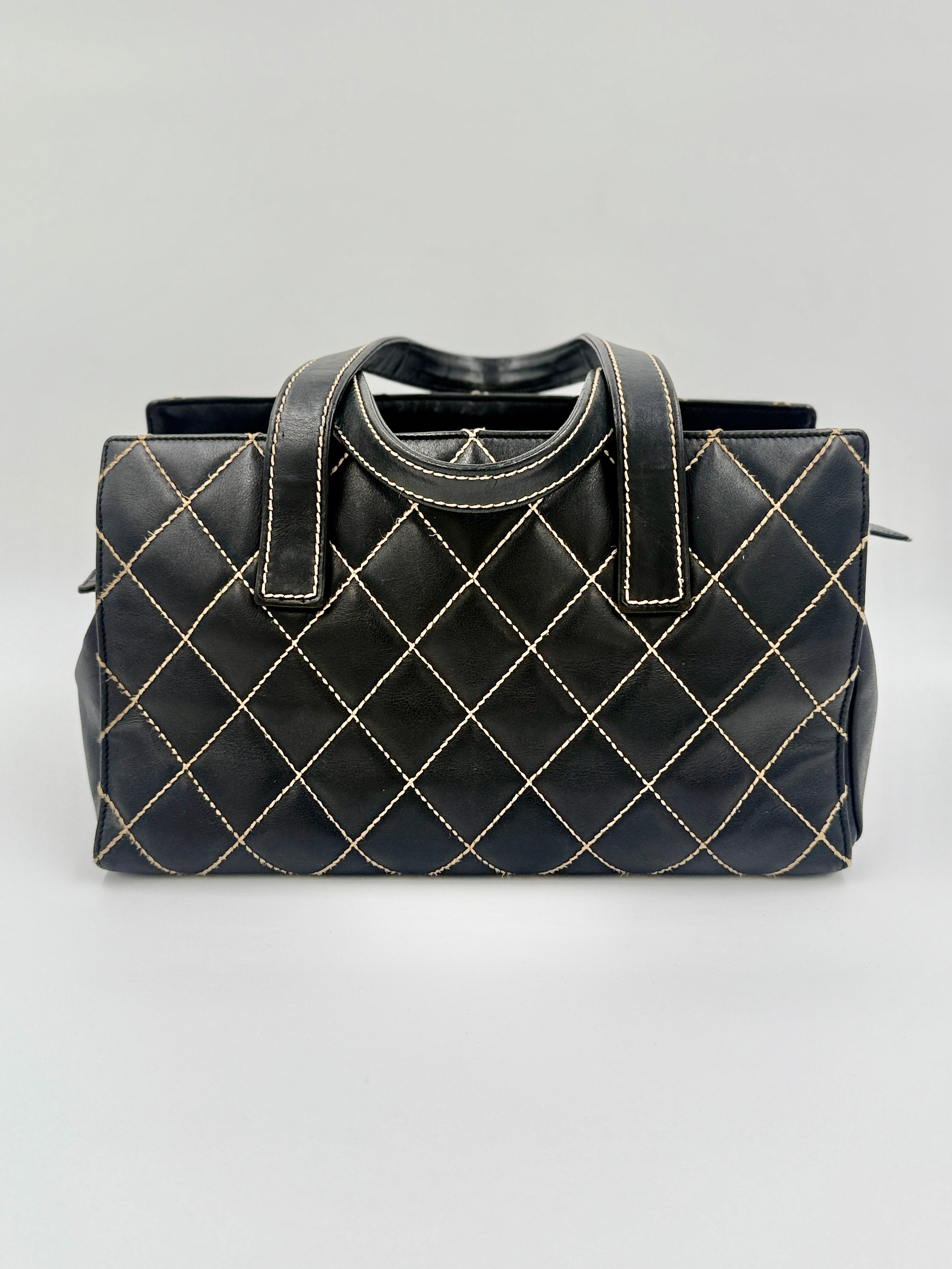 Pre-Owned Chanel Black Calfskin Wild Stitch Top Handle Bag - Authenticated