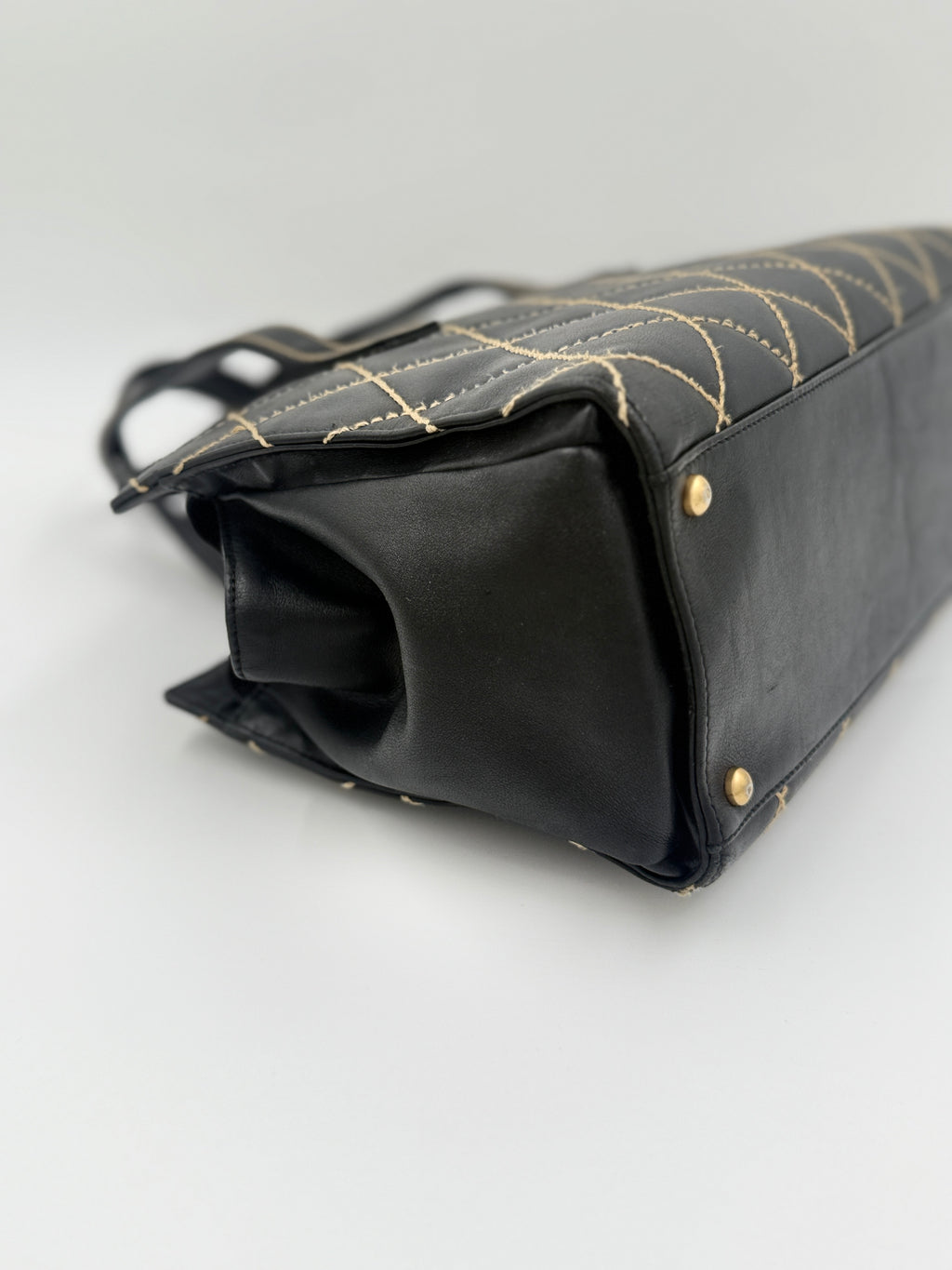 Pre-Owned Chanel Black Calfskin Wild Stitch Top Handle Bag - Authenticated